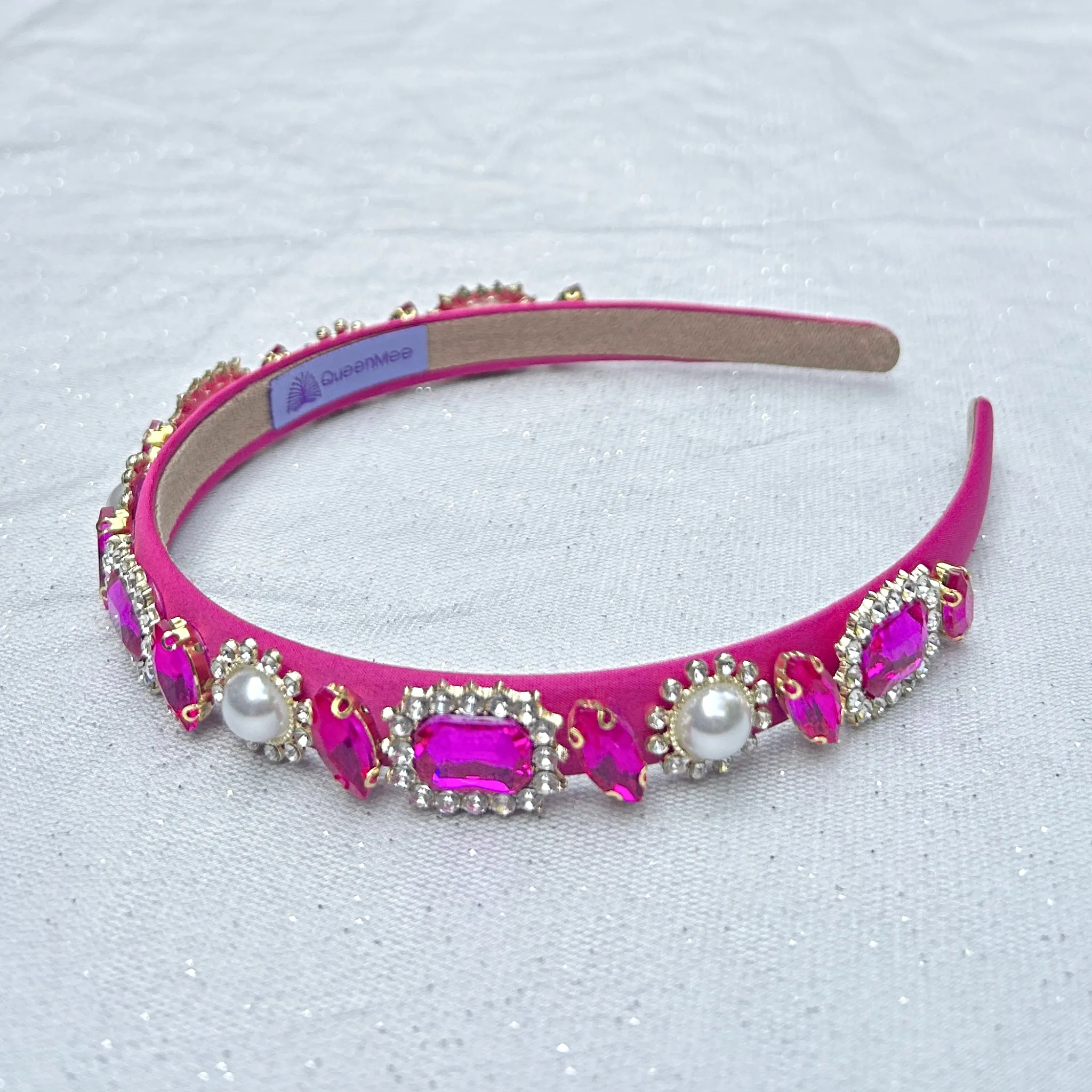 Hot Pink Headband With Pearls And Gems