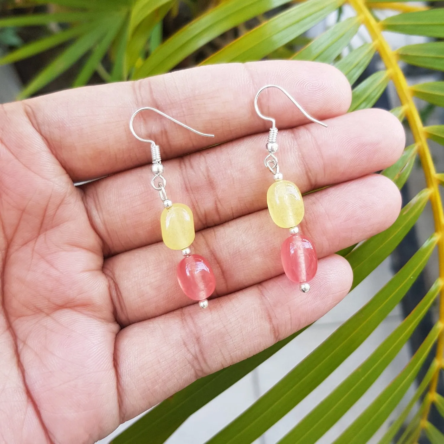 Imeora Orange Yellow Quartz Double Line Necklace With Earrings