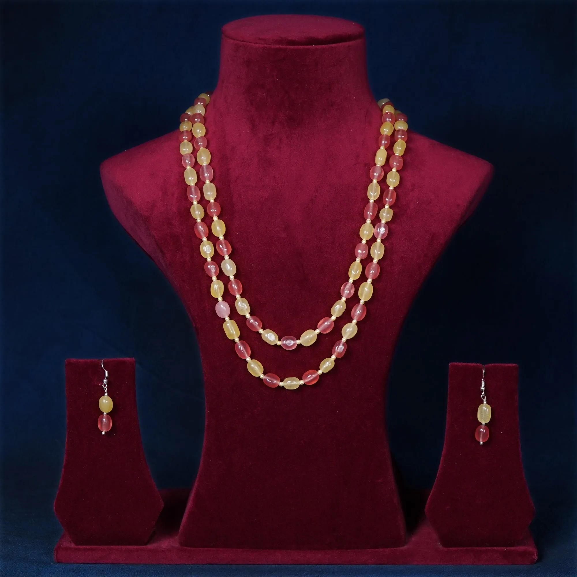 Imeora Orange Yellow Quartz Double Line Necklace With Earrings