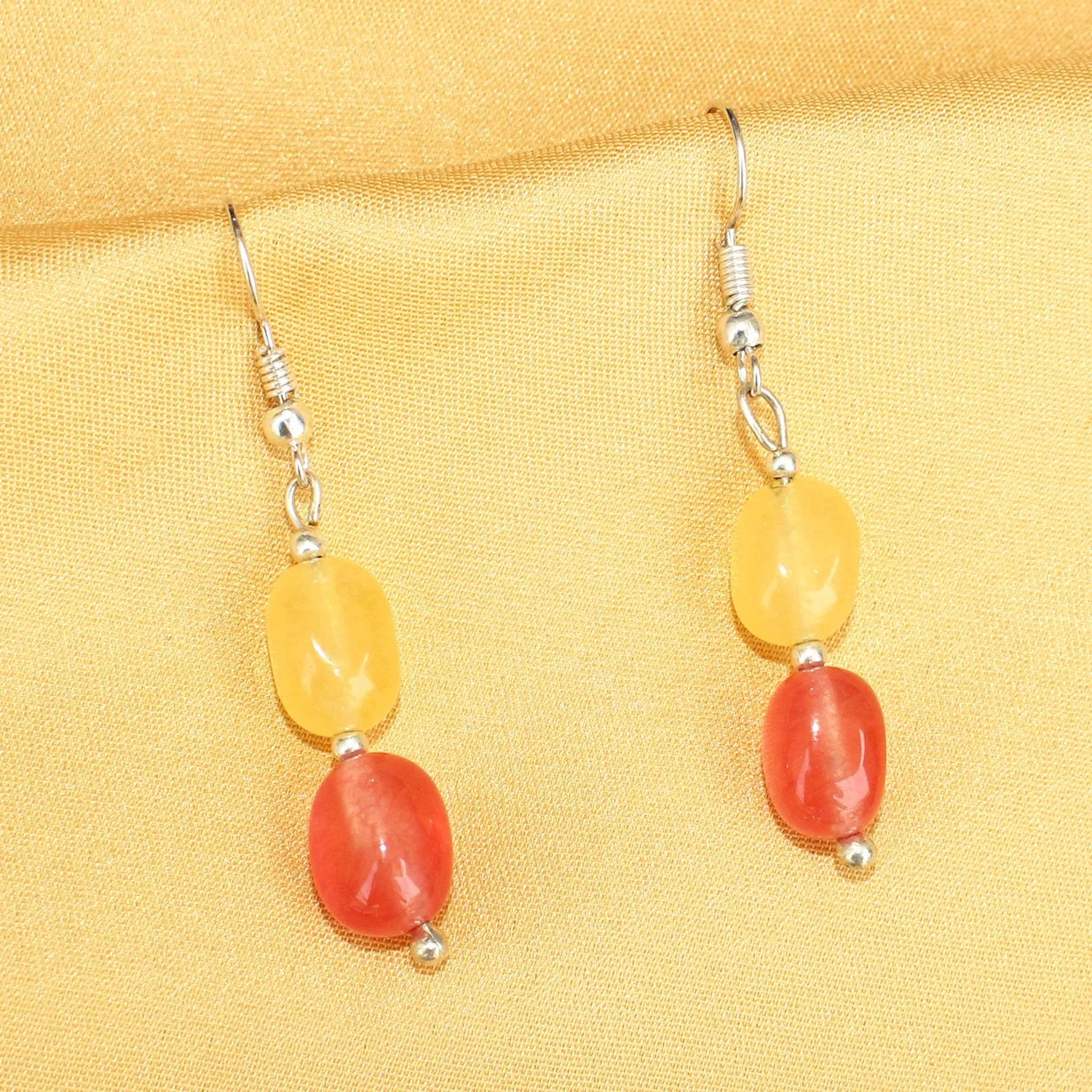 Imeora Orange Yellow Quartz Double Line Necklace With Earrings
