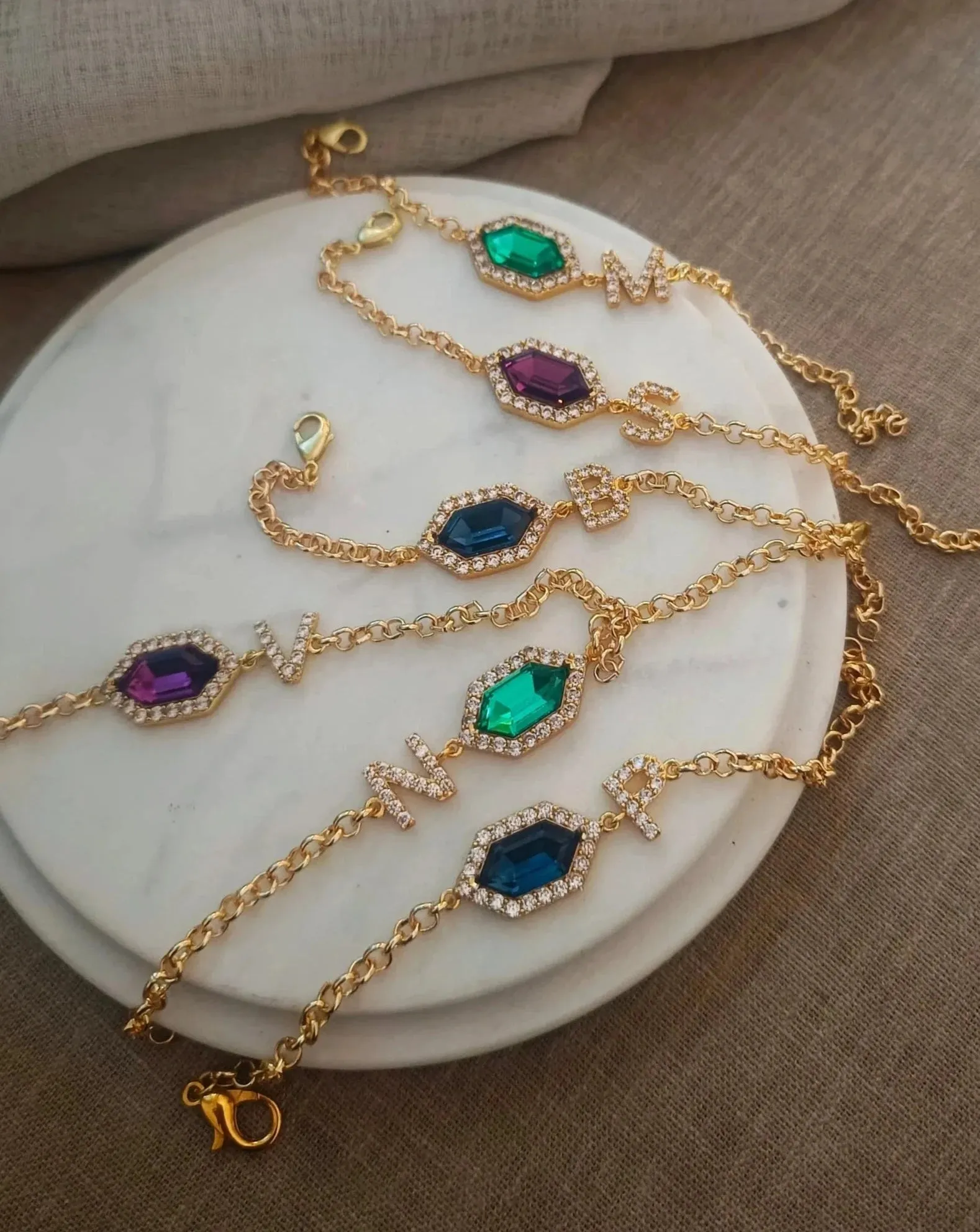 Initial Bejewelled Bracelet In Amethyst