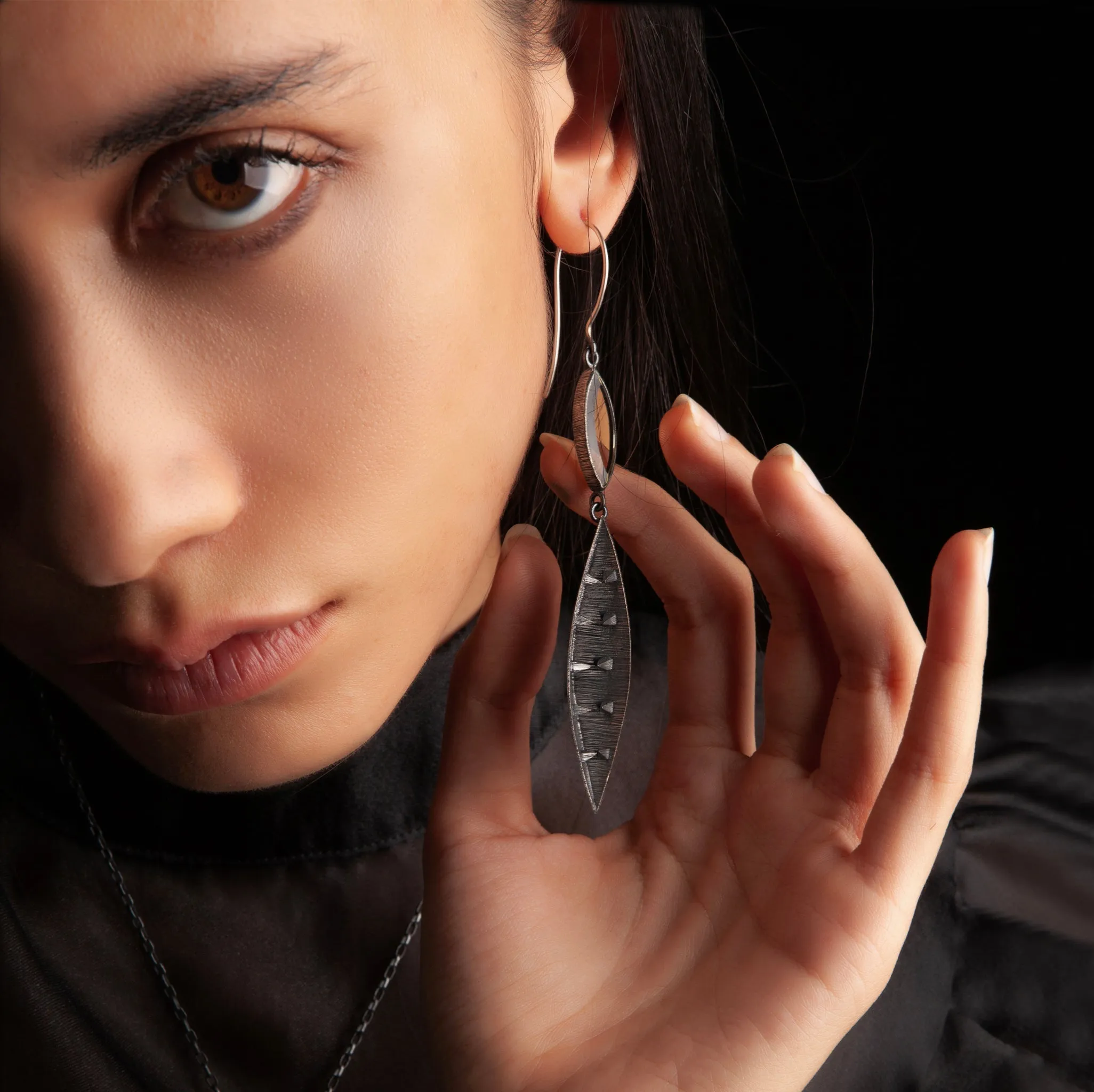 Internal Pyramids Quartz Earrings
