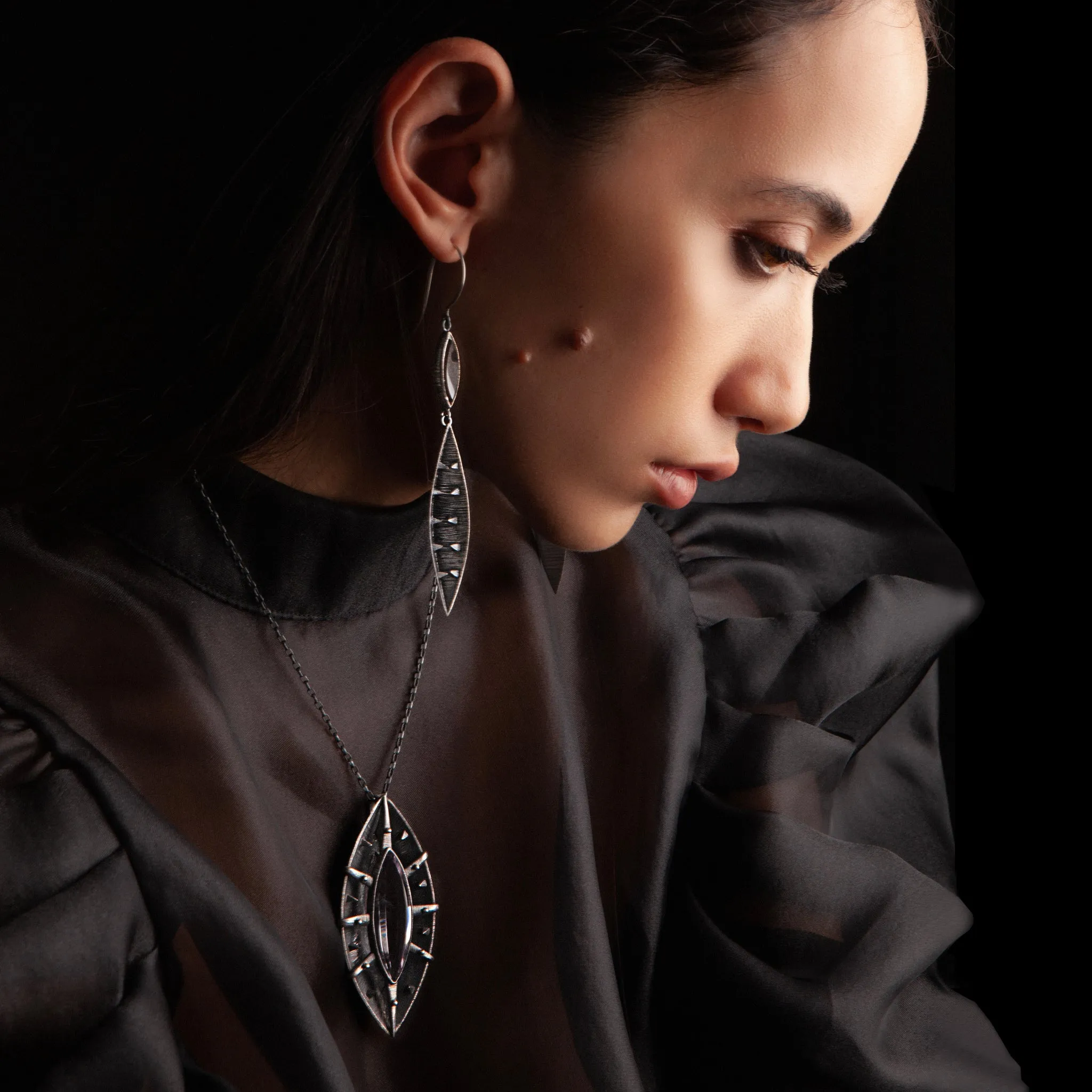 Internal Pyramids Quartz Earrings