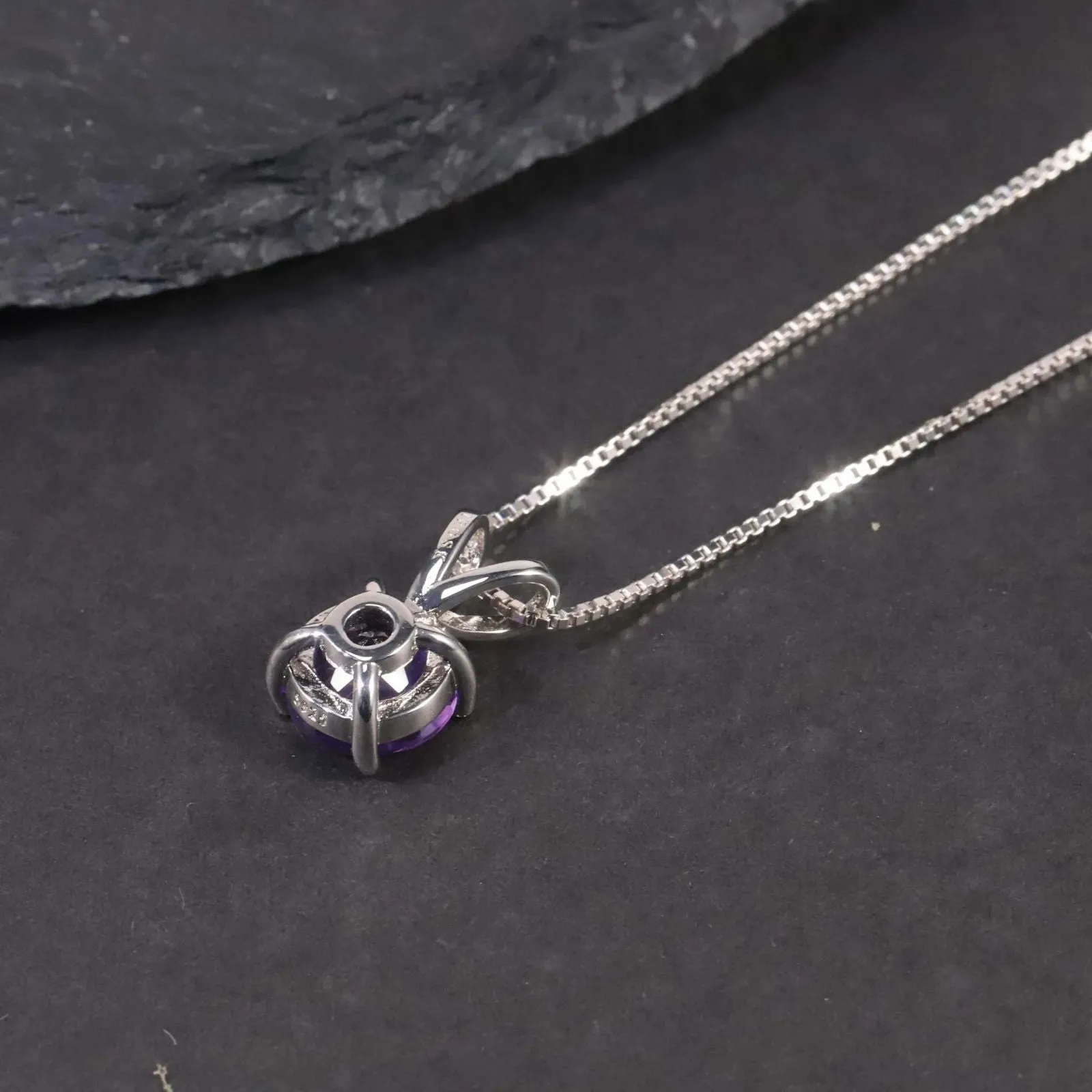 Irosk Round Cut Pendant in Sterling Silver -  Amethyst