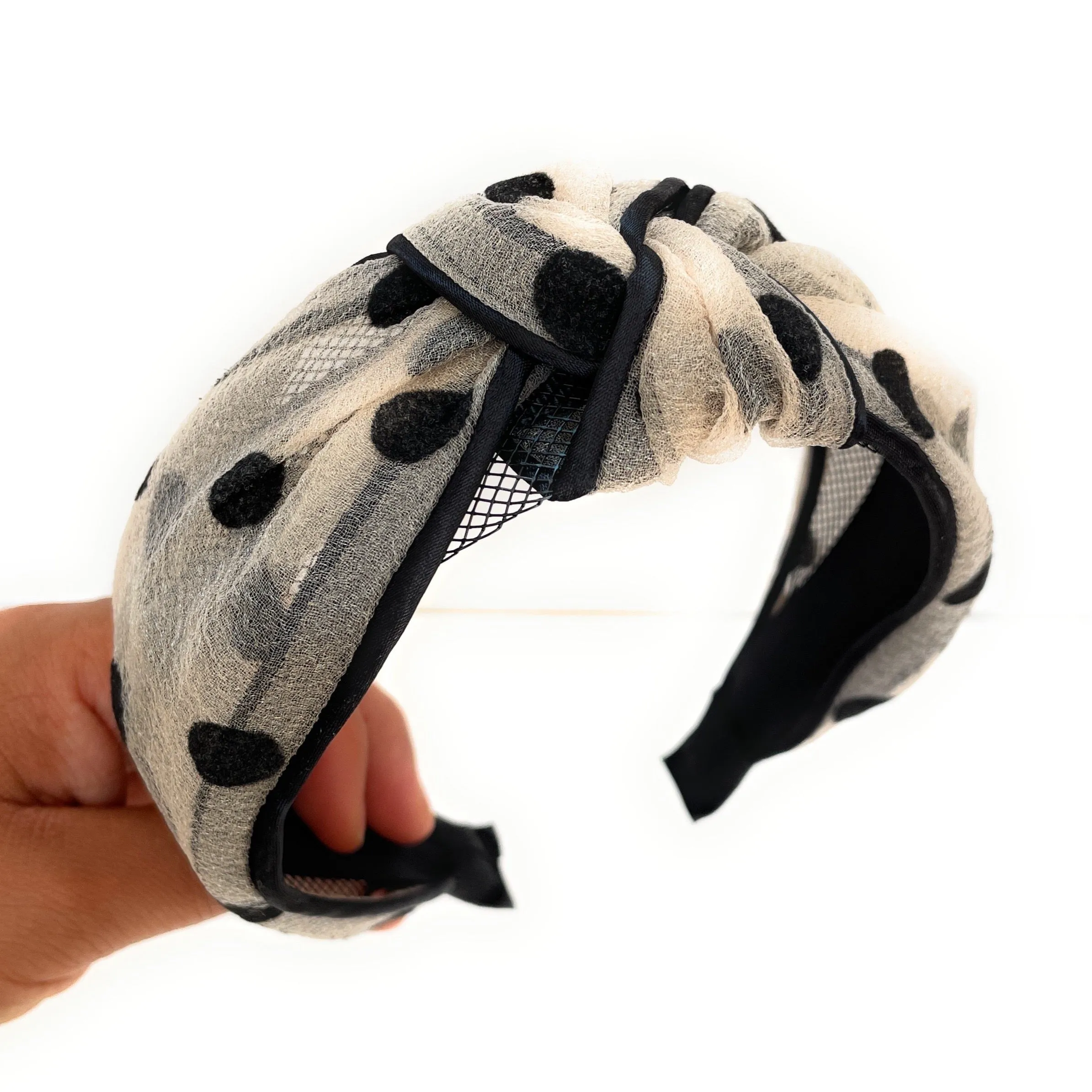 Ivory Polka Dot Knot Headband