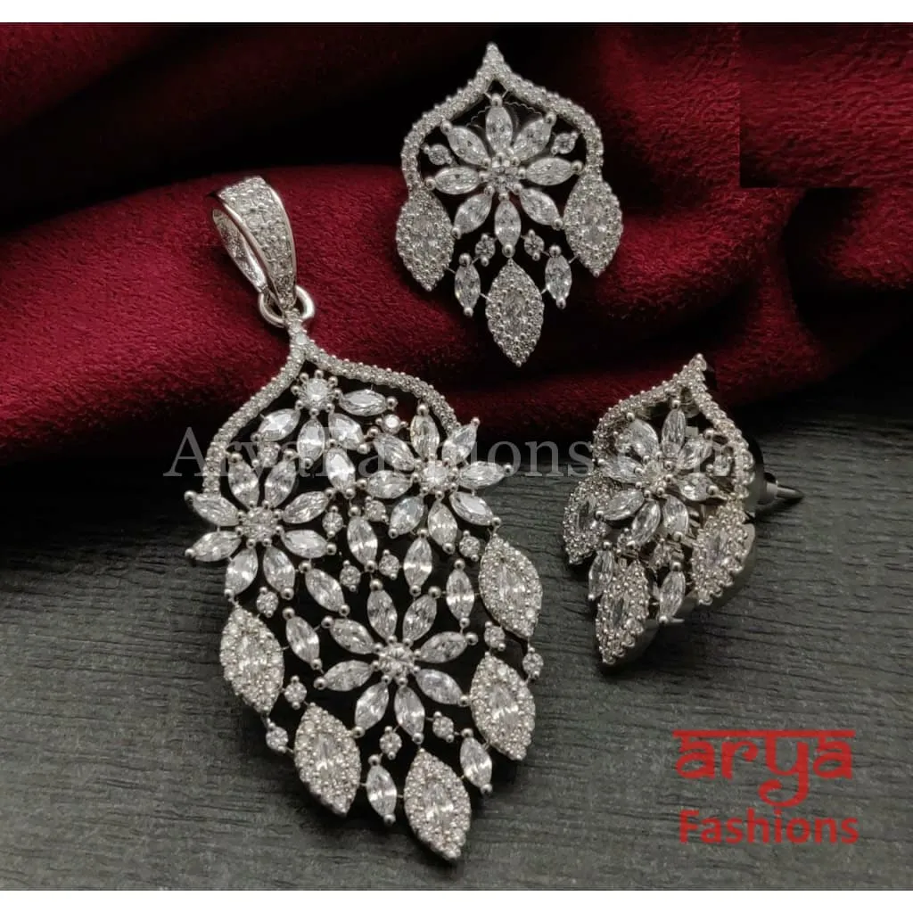Kiara Silver Cubic Zirconia Pendant Set with Stud Earrings