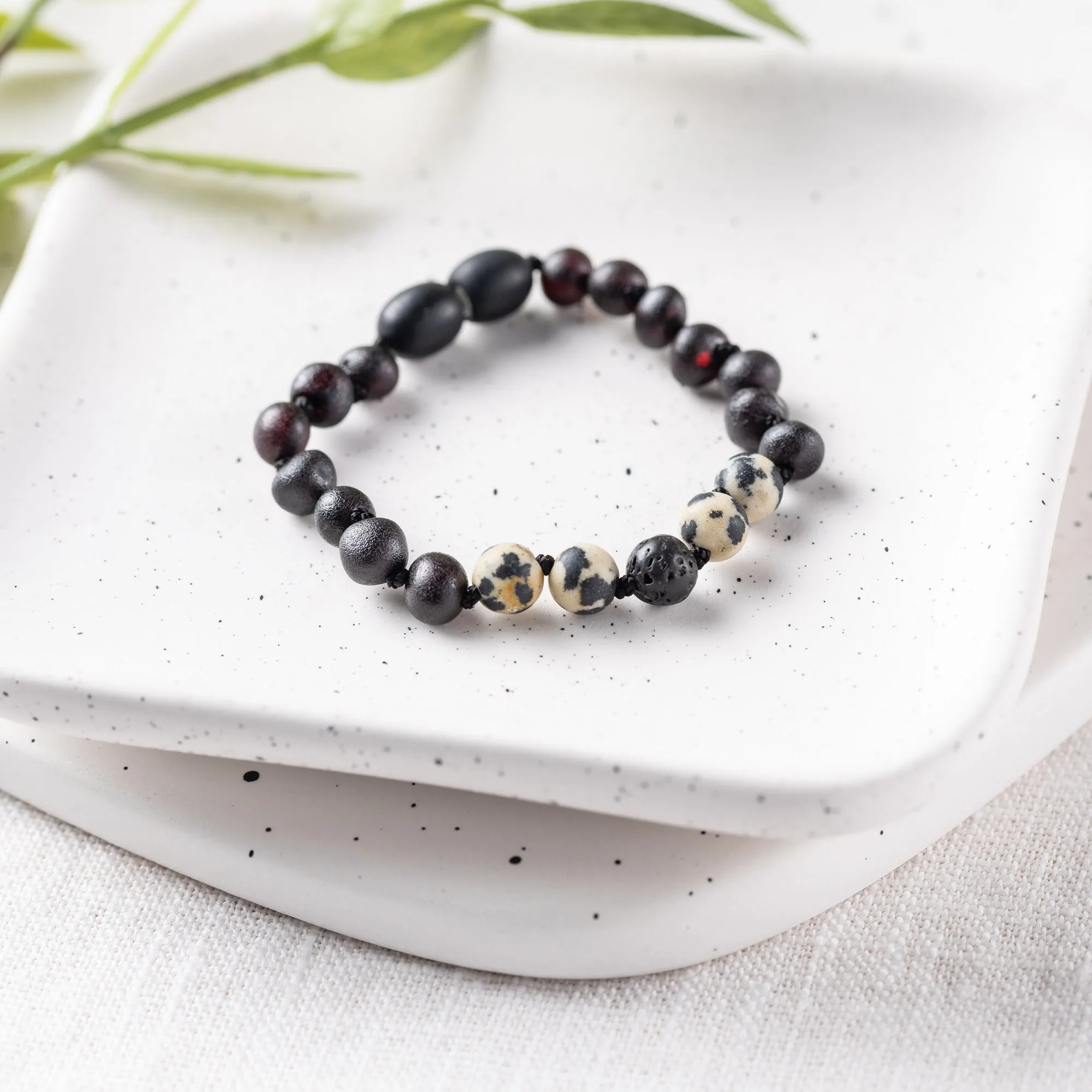 Kids | Dalmatian Jasper   Raw Cherry Aromatherapy Bracelet