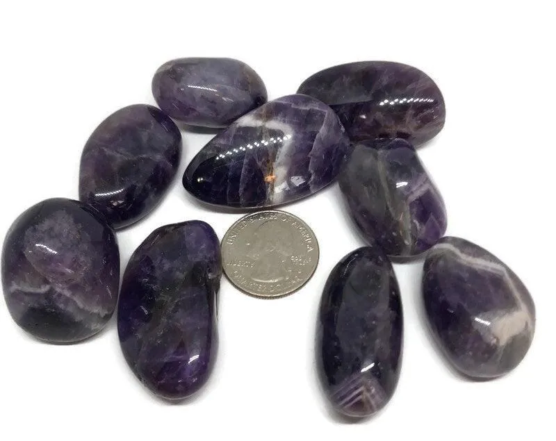 Large Dream Amethyst Tumbled 3-4cm Chevron Amethyst Crystal with Info Card