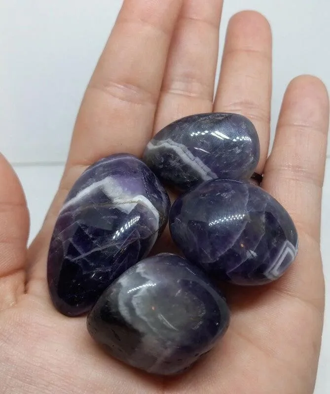 Large Dream Amethyst Tumbled 3-4cm Chevron Amethyst Crystal with Info Card