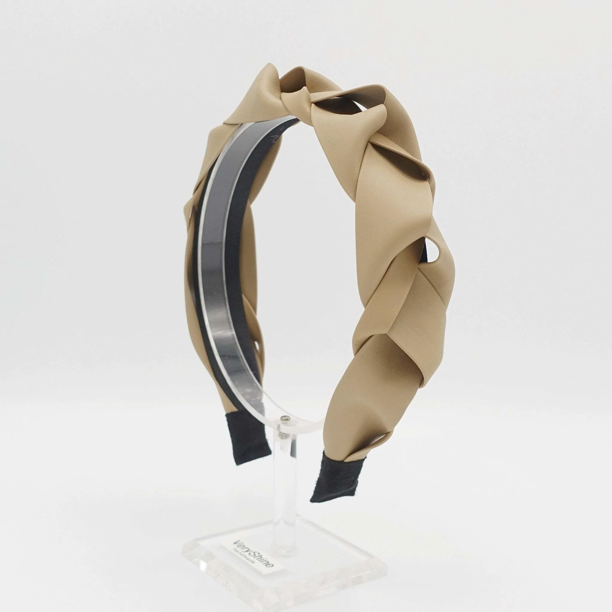 leather braided headband pointed pattern plaited stylish hairband for women