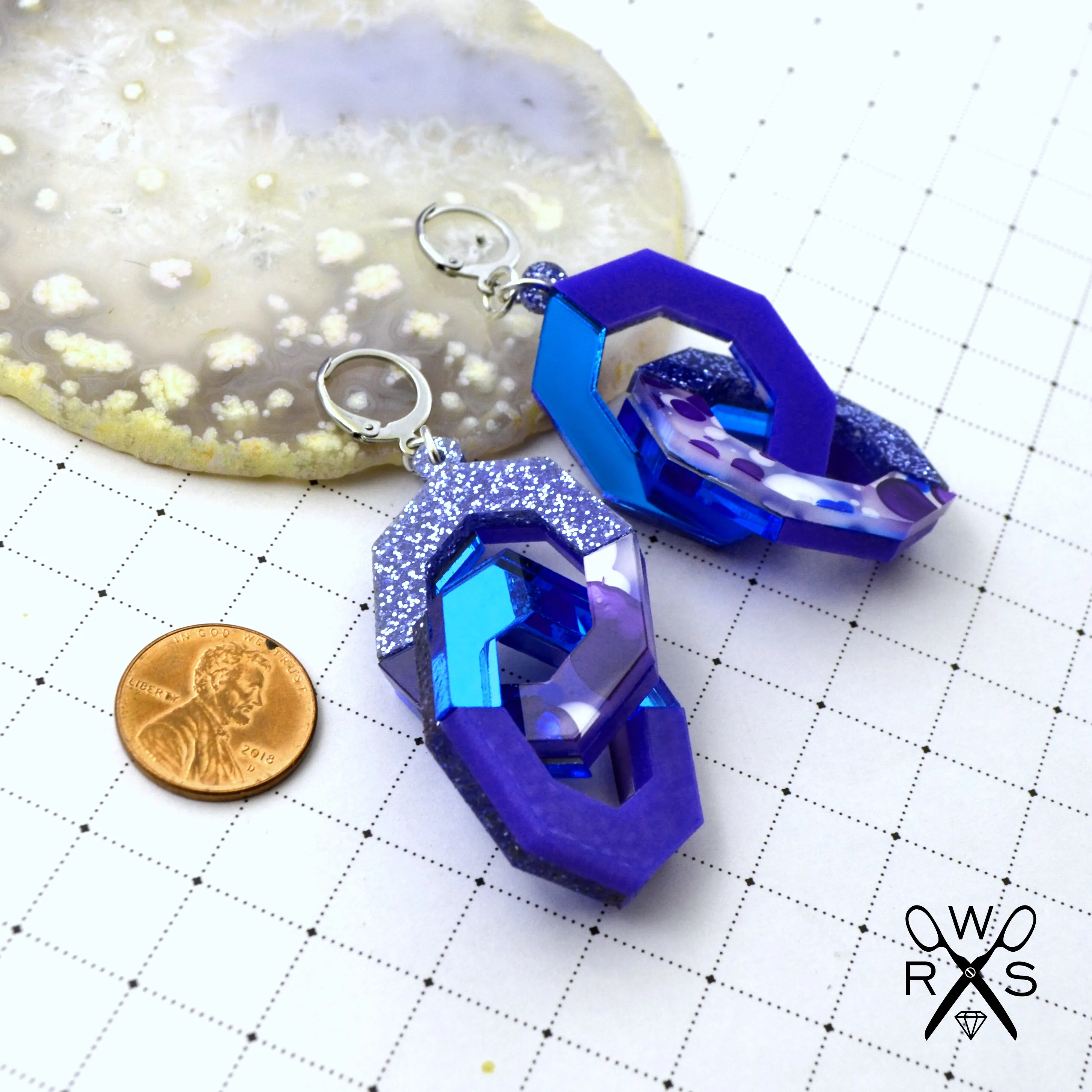 LINKED UP Laser Cut Acrylic Chain Link Dangle Earrings in Blue