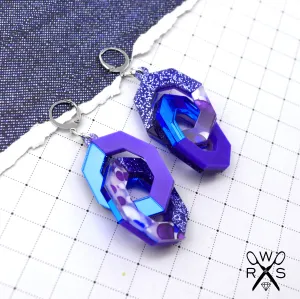 LINKED UP Laser Cut Acrylic Chain Link Dangle Earrings in Blue