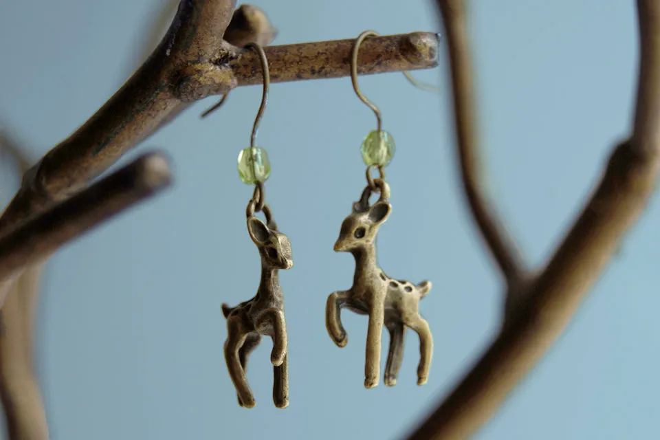 Little Brass Deer Earrings | Forest Deer Earrings | Deer Charm