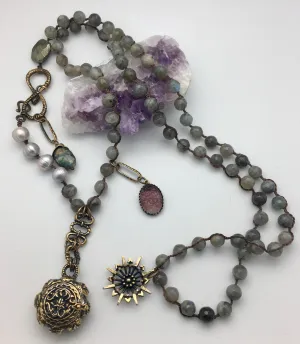 Love Heals Secret Prayer Labradorite Double Mala Locket Necklace