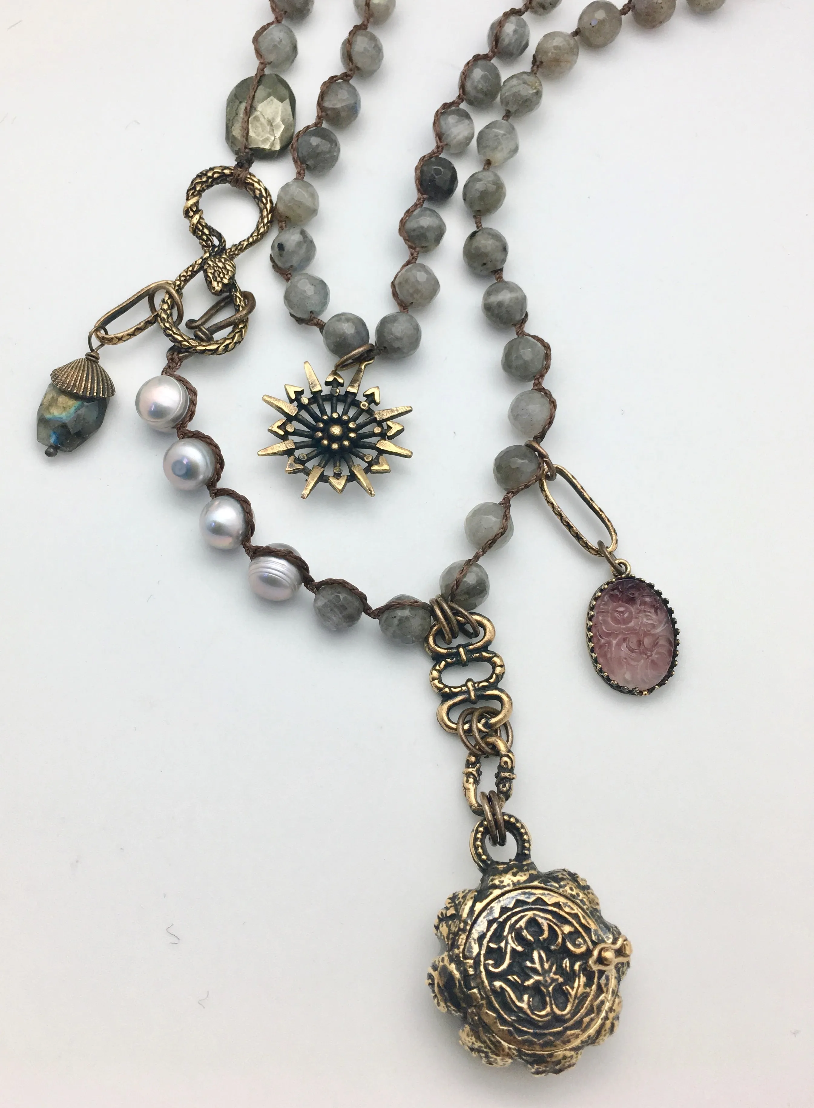 Love Heals Secret Prayer Labradorite Double Mala Locket Necklace