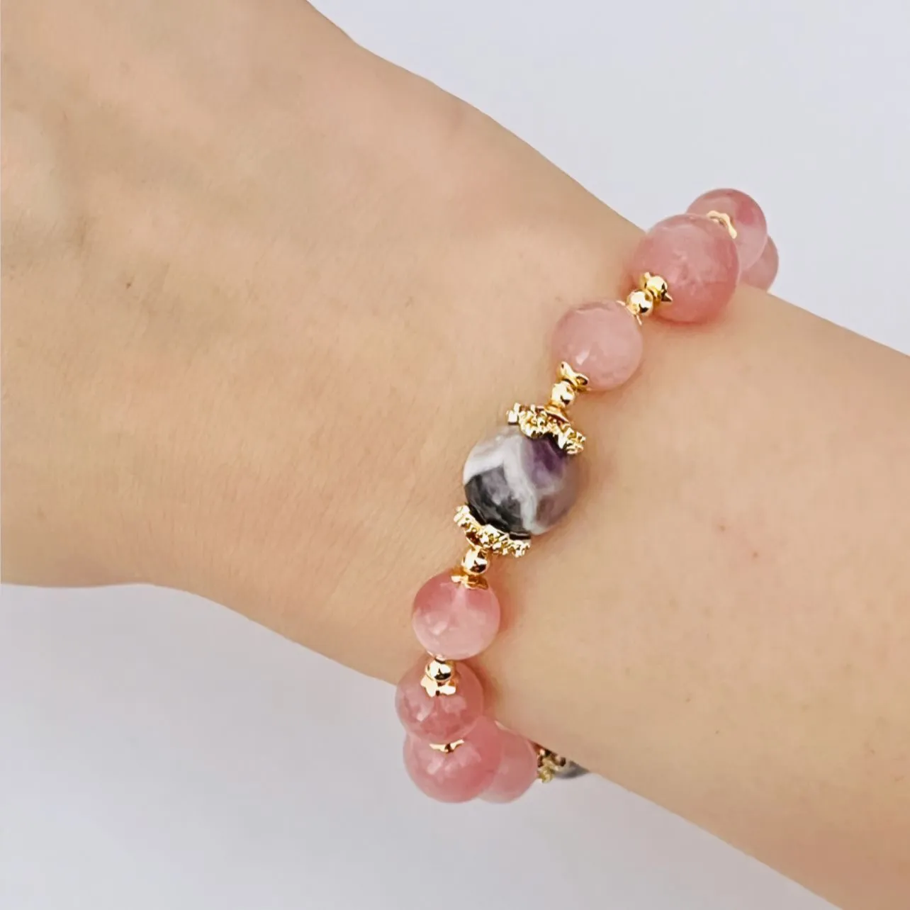 Madagascar Rose Quartz & Chevron Amethyst Bracelet