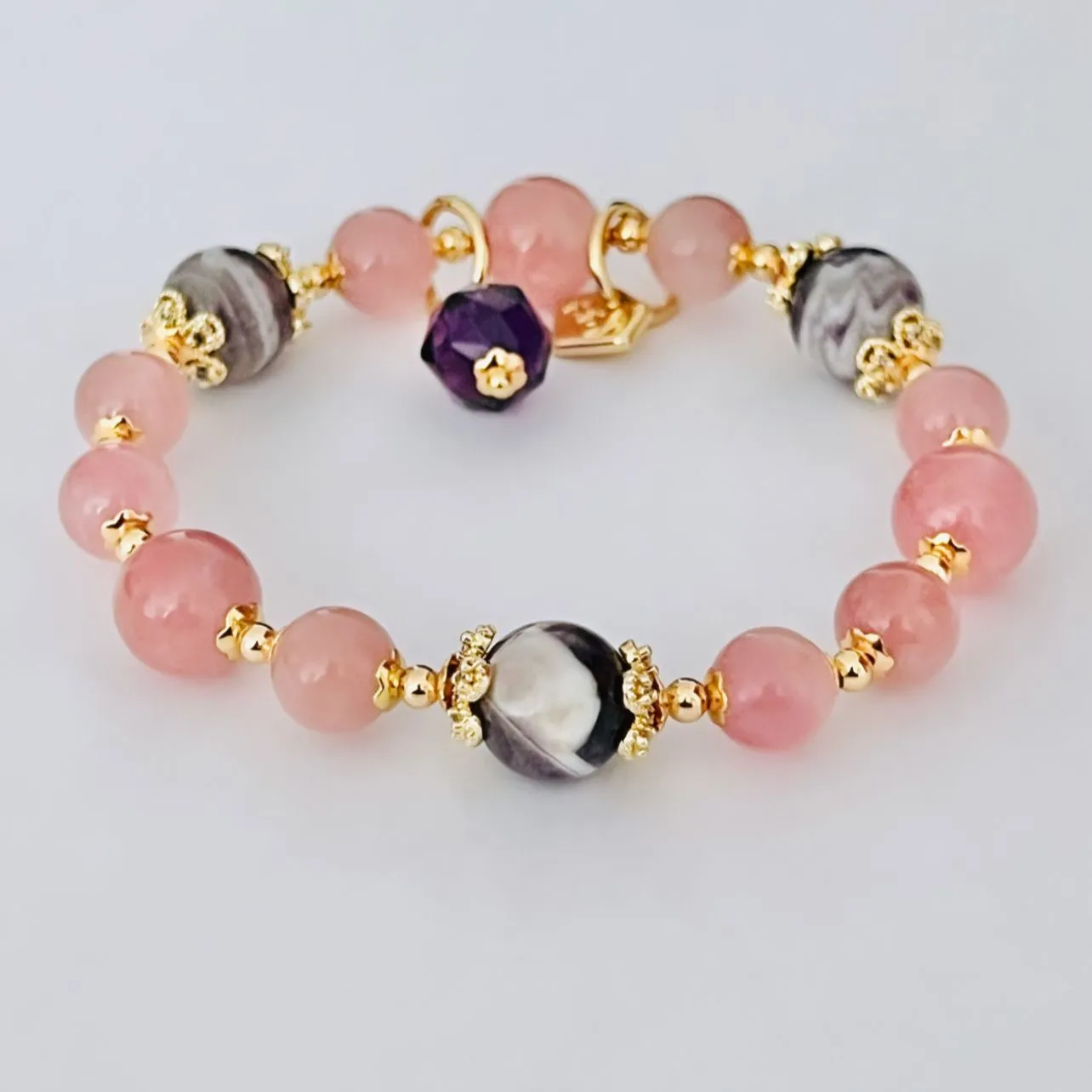 Madagascar Rose Quartz & Chevron Amethyst Bracelet