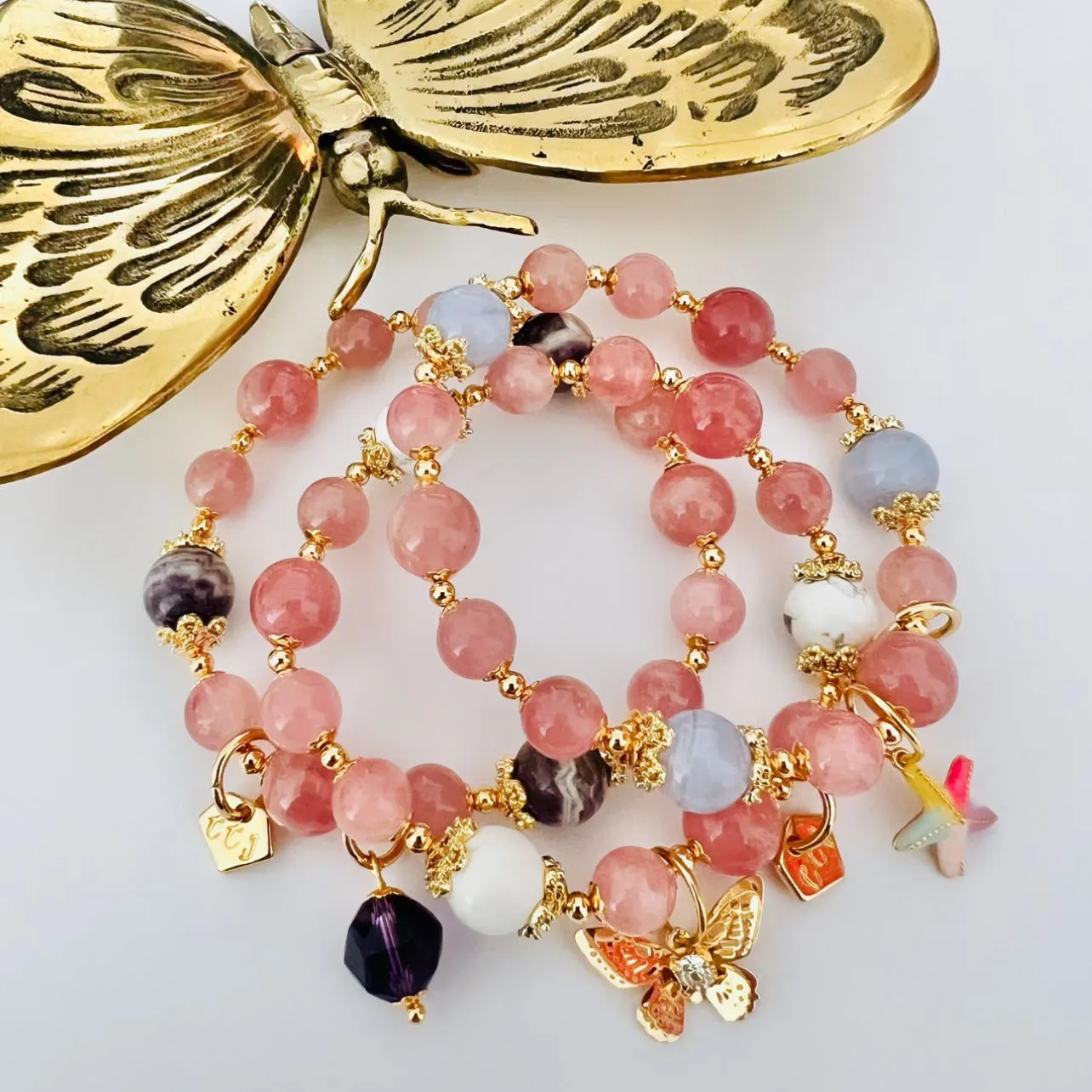 Madagascar Rose Quartz & Chevron Amethyst Bracelet