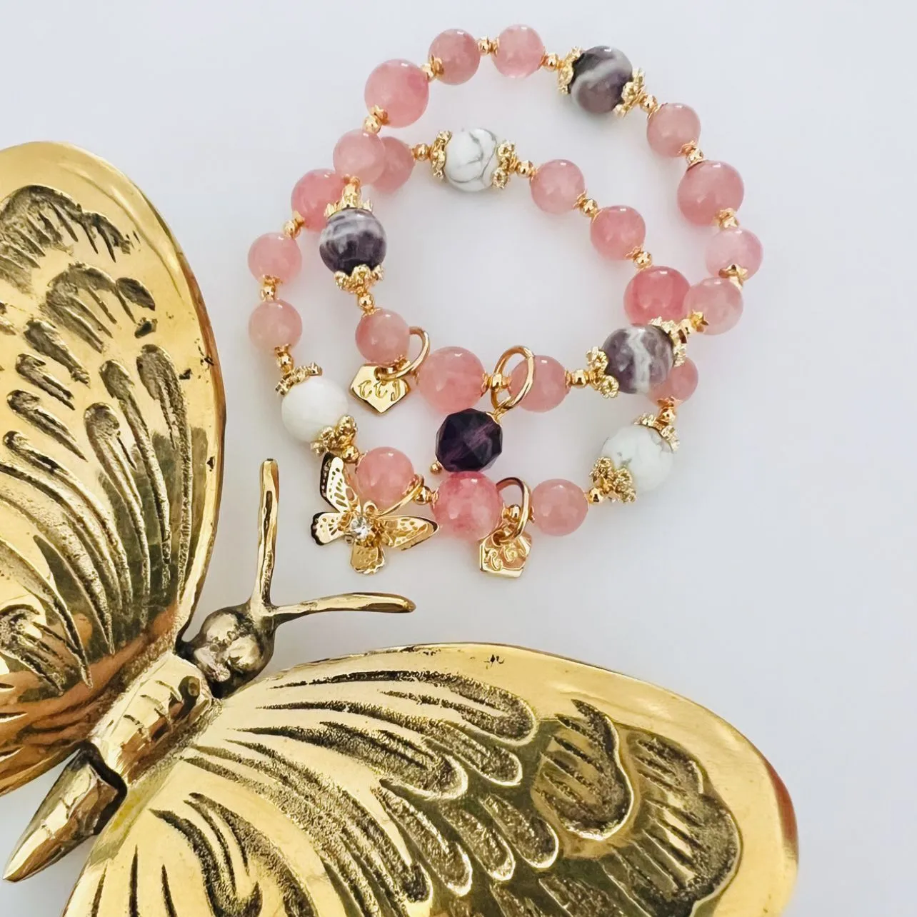 Madagascar Rose Quartz & Chevron Amethyst Bracelet