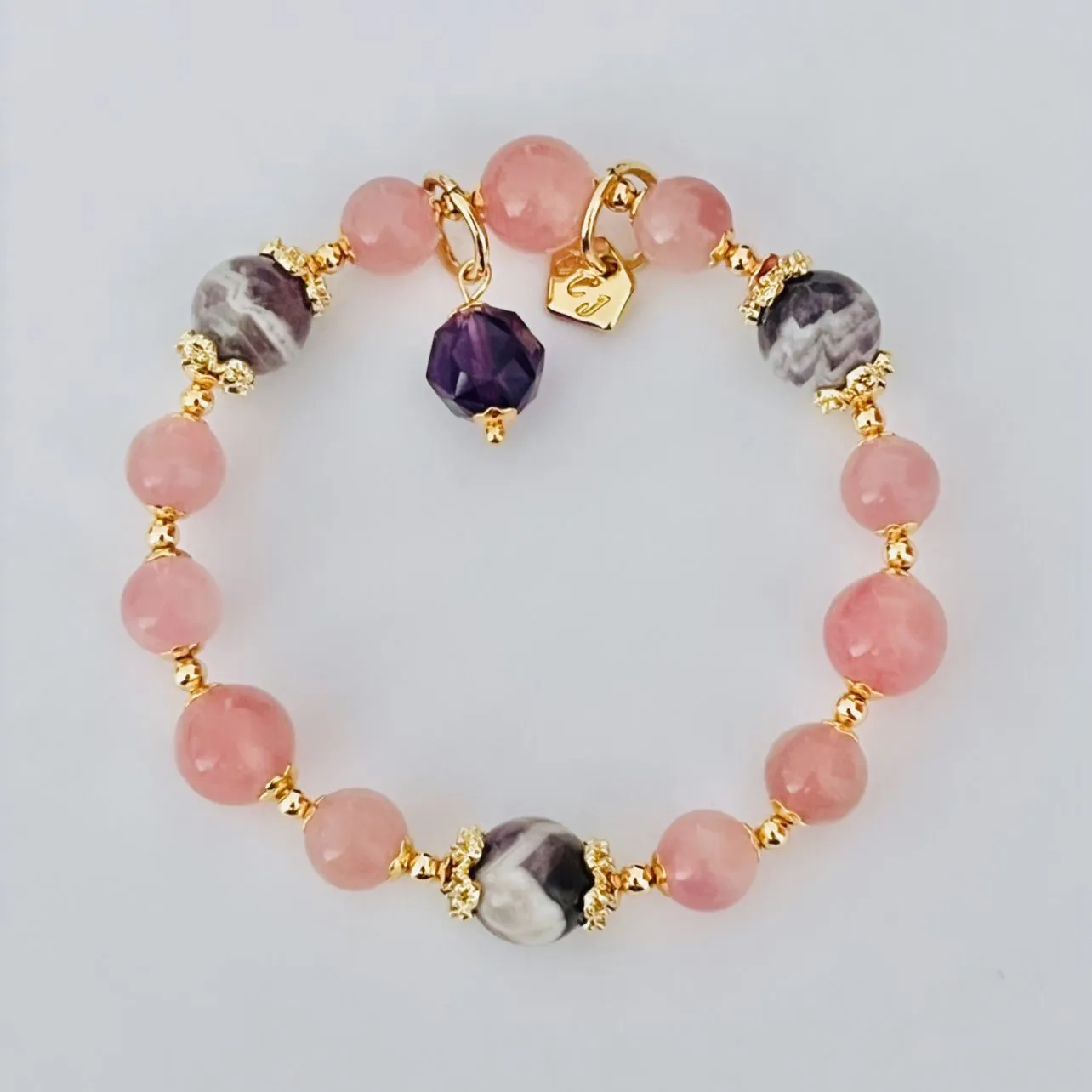 Madagascar Rose Quartz & Chevron Amethyst Bracelet