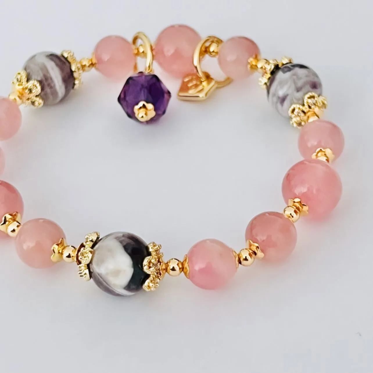 Madagascar Rose Quartz & Chevron Amethyst Bracelet