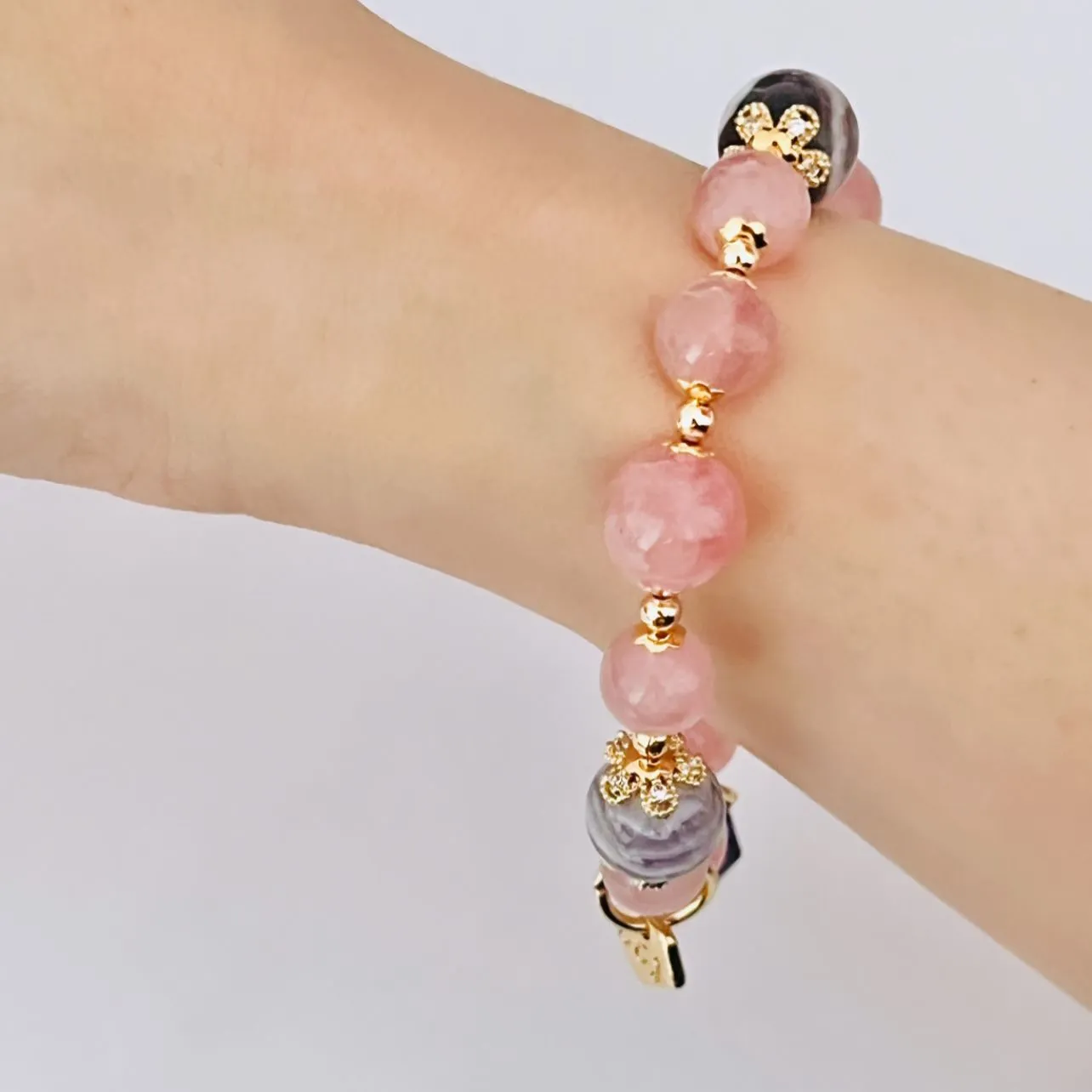 Madagascar Rose Quartz & Chevron Amethyst Bracelet