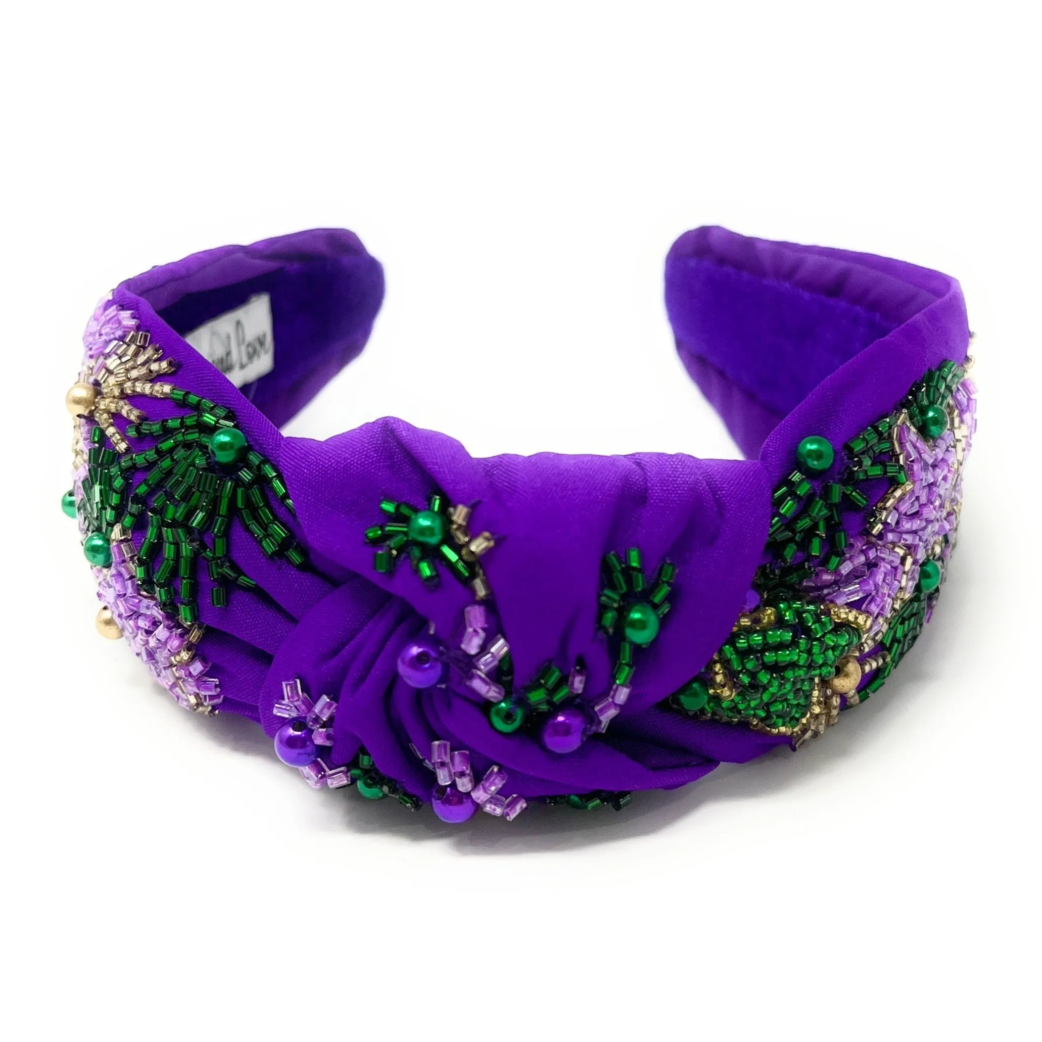 Mardi Gras Hand Beaded Purple Stars Knot Headband
