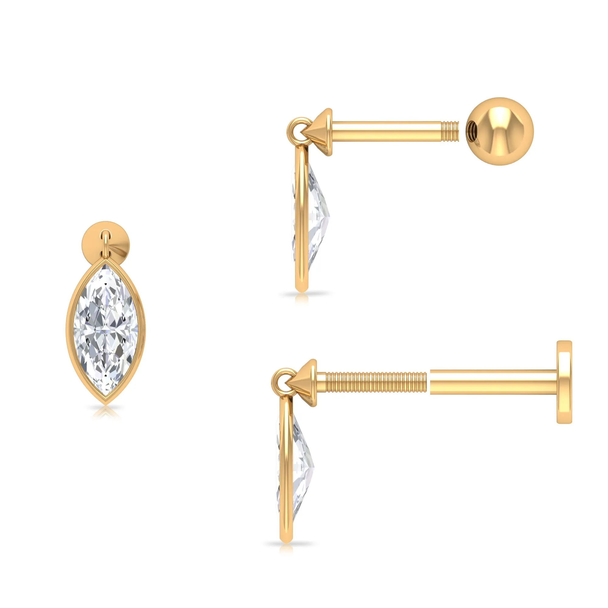 Marquise Moissanite Dangly Earring for Cartilage Piercing