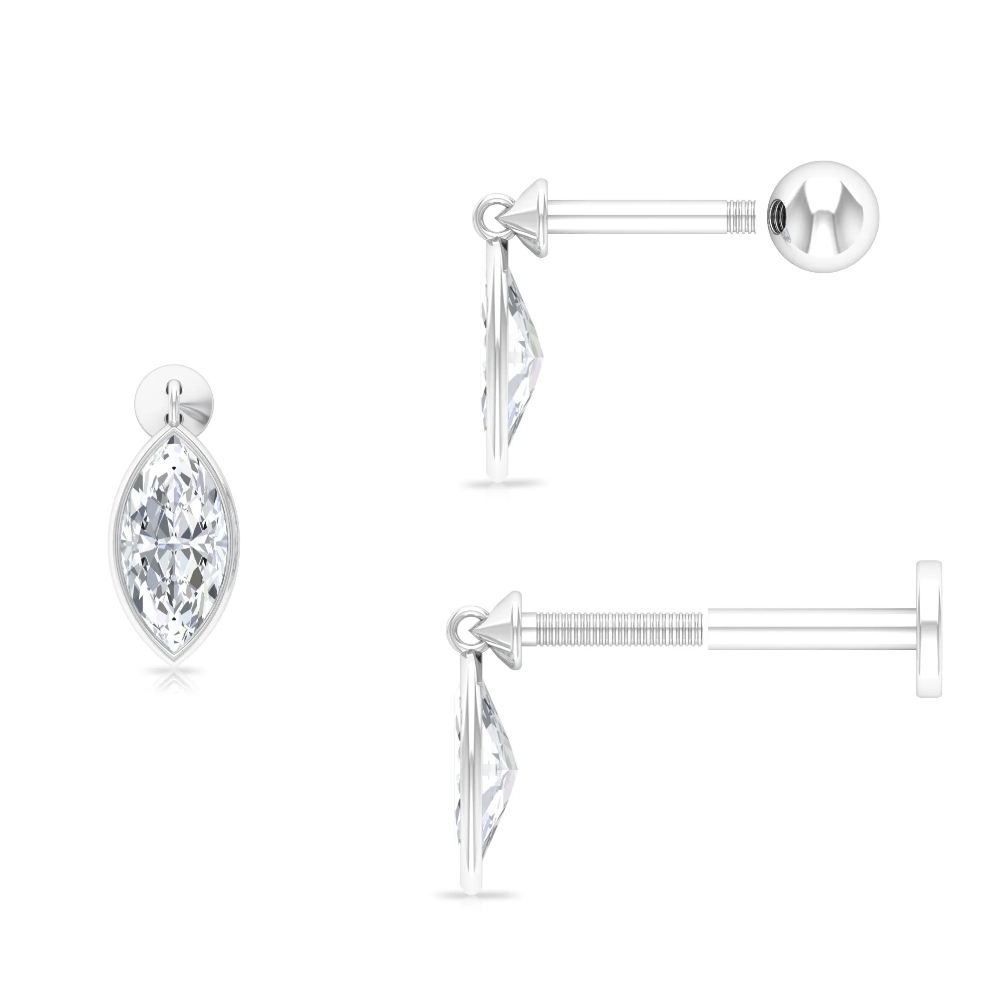 Marquise Moissanite Dangly Earring for Cartilage Piercing