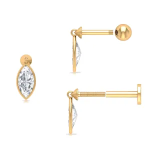 Marquise Moissanite Dangly Earring for Cartilage Piercing