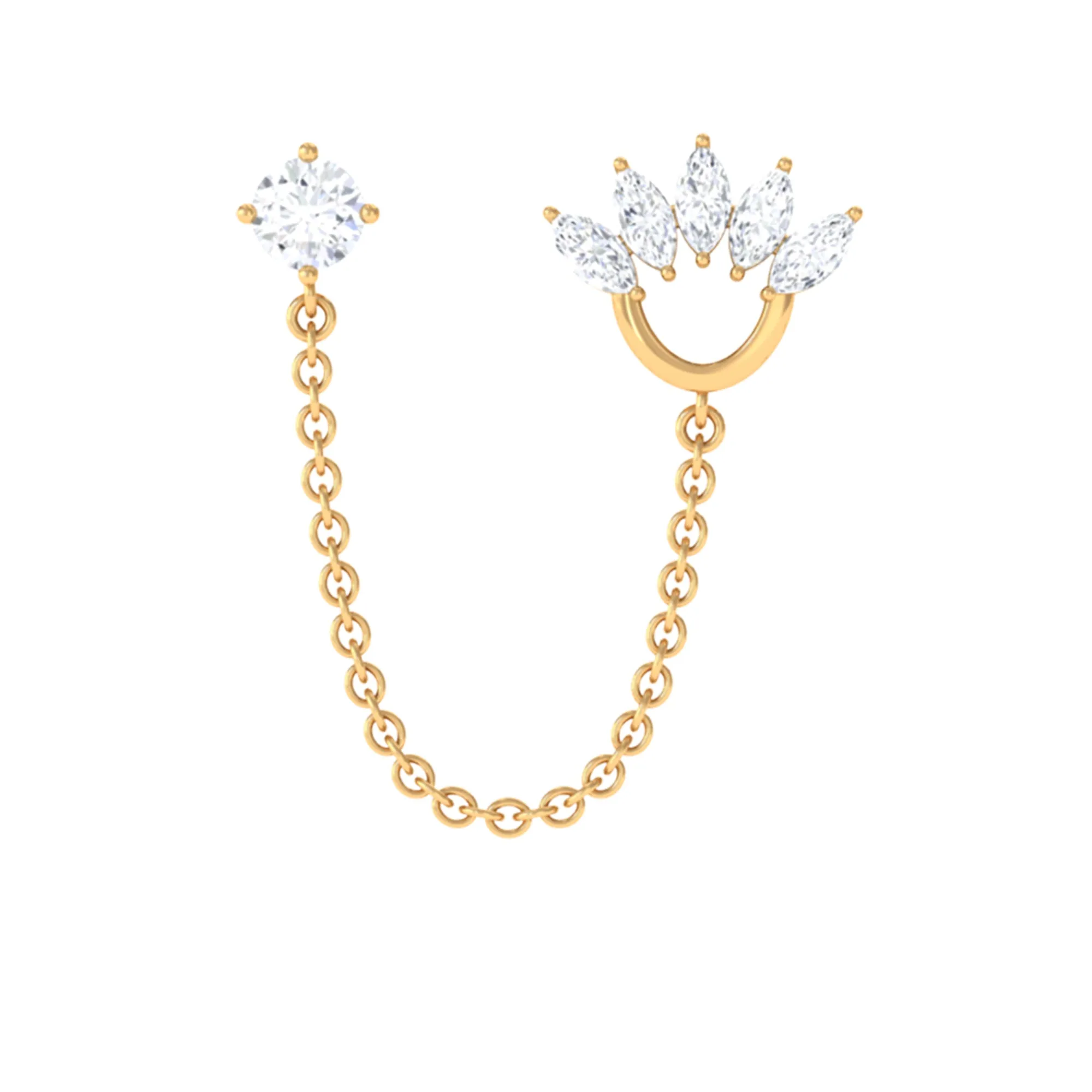Marquise Moissanite Double Piercing Chain Earring