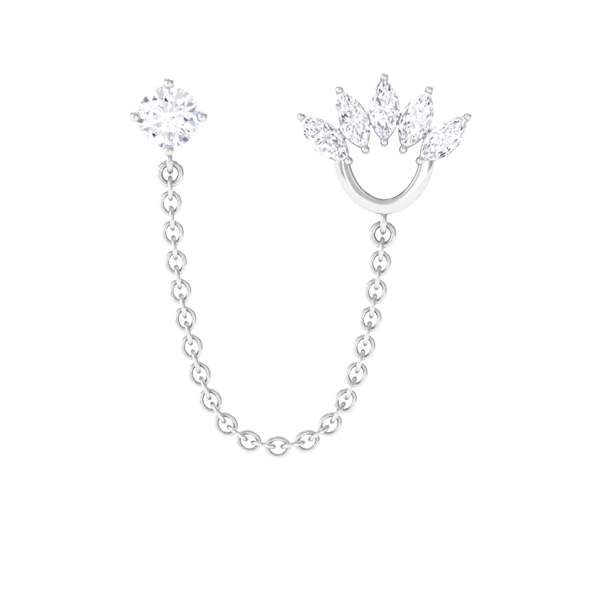 Marquise Moissanite Double Piercing Chain Earring