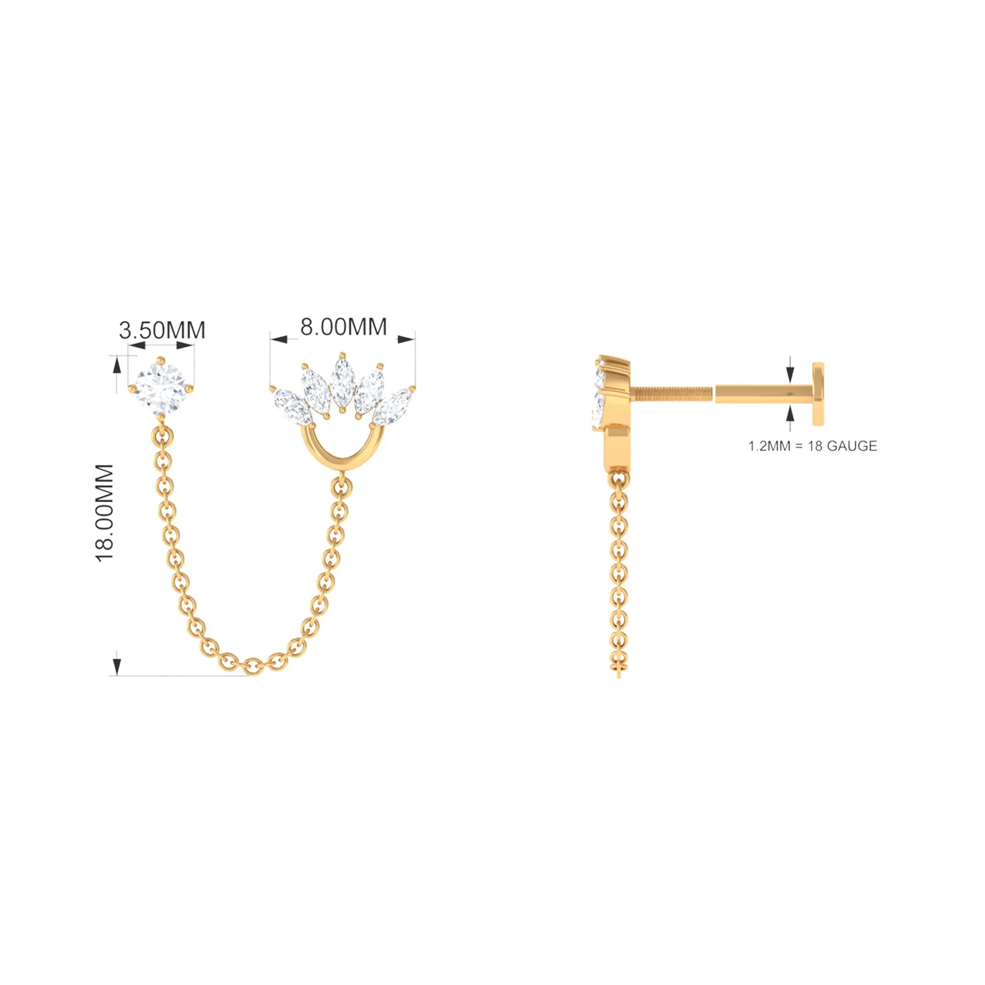 Marquise Moissanite Double Piercing Chain Earring