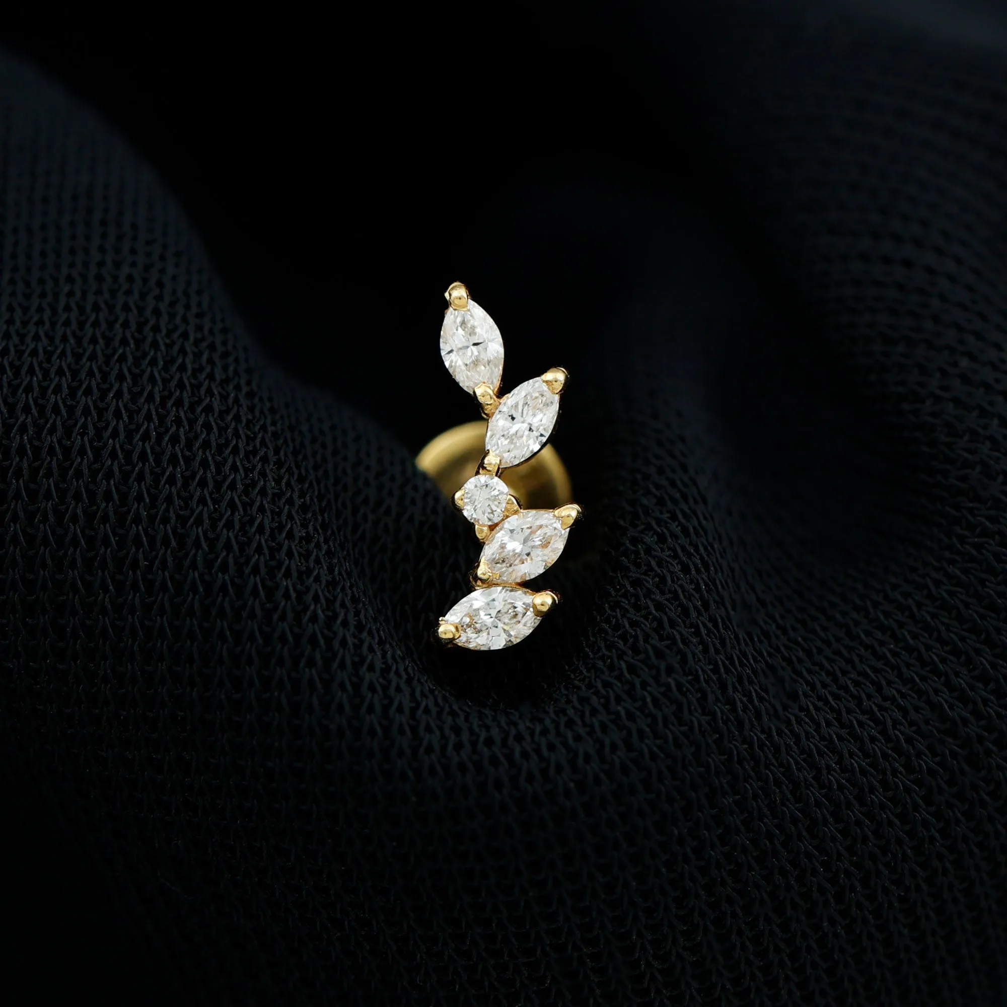 Marquise Shape Diamond Leaf Crawler Helix Earring