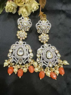 Meenakari And Kundan Chandbali Earrings