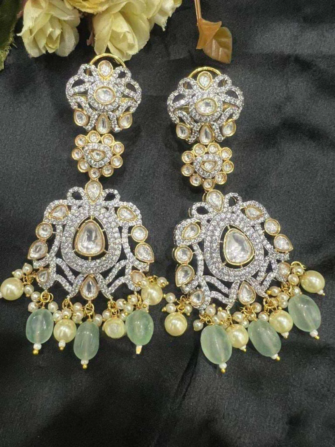 Meenakari And Kundan Chandbali Earrings
