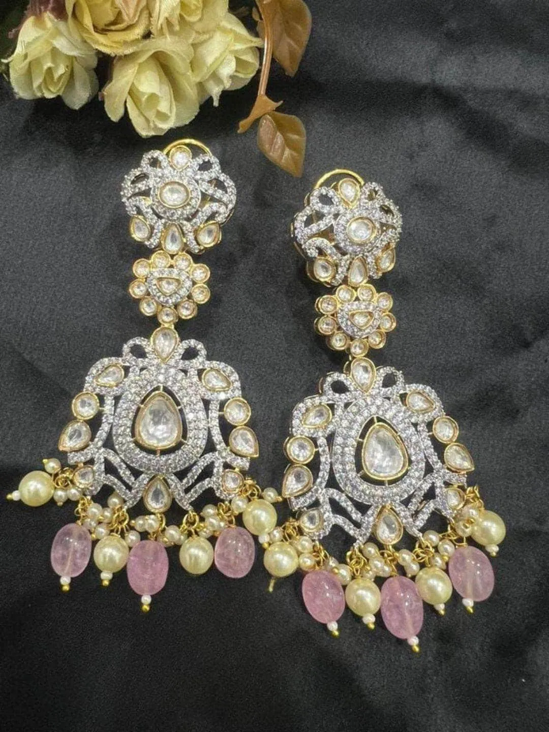 Meenakari And Kundan Chandbali Earrings