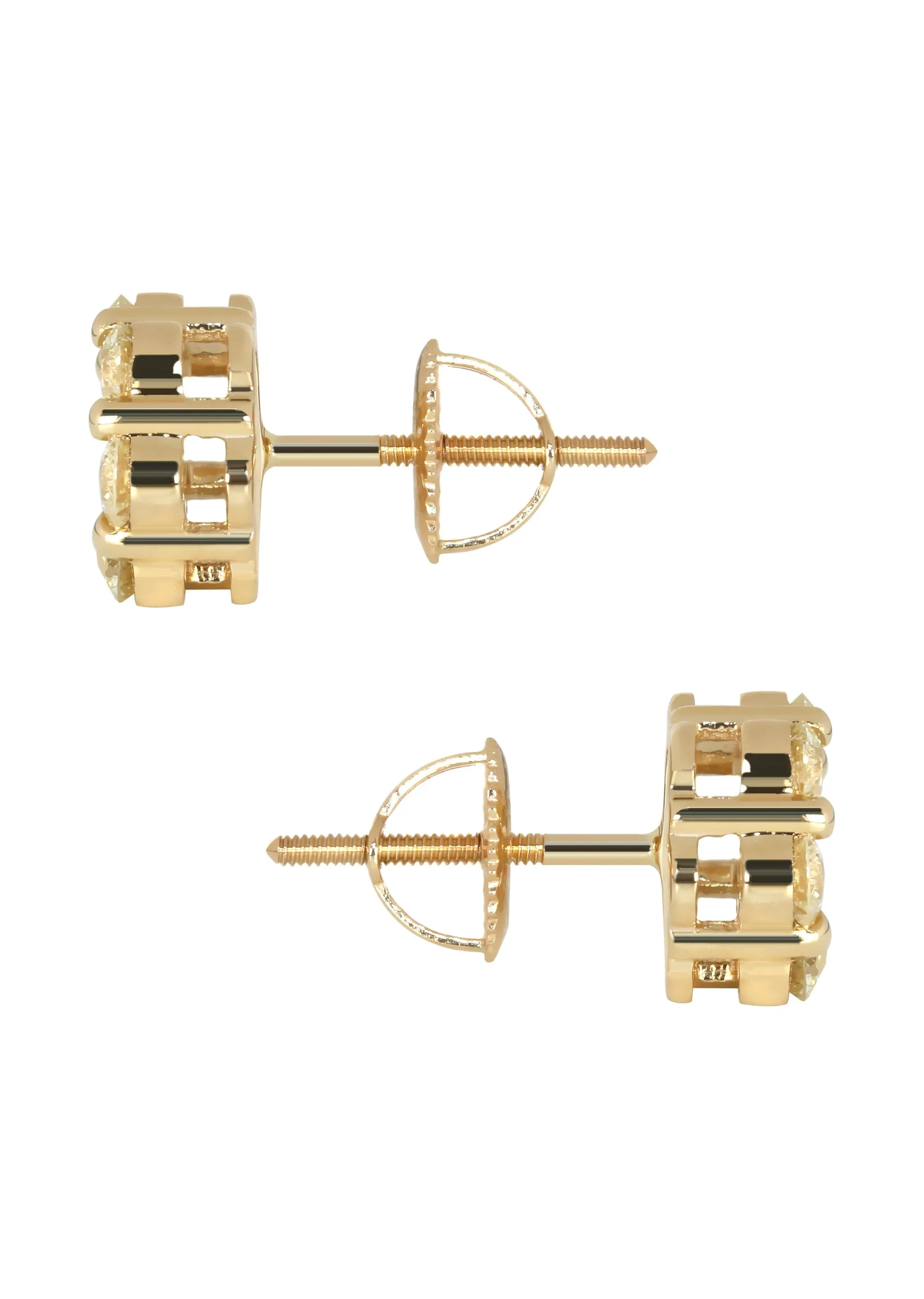 Mens Stud Diamond Earrings | 1.7 Carats 14K Yellow Gold