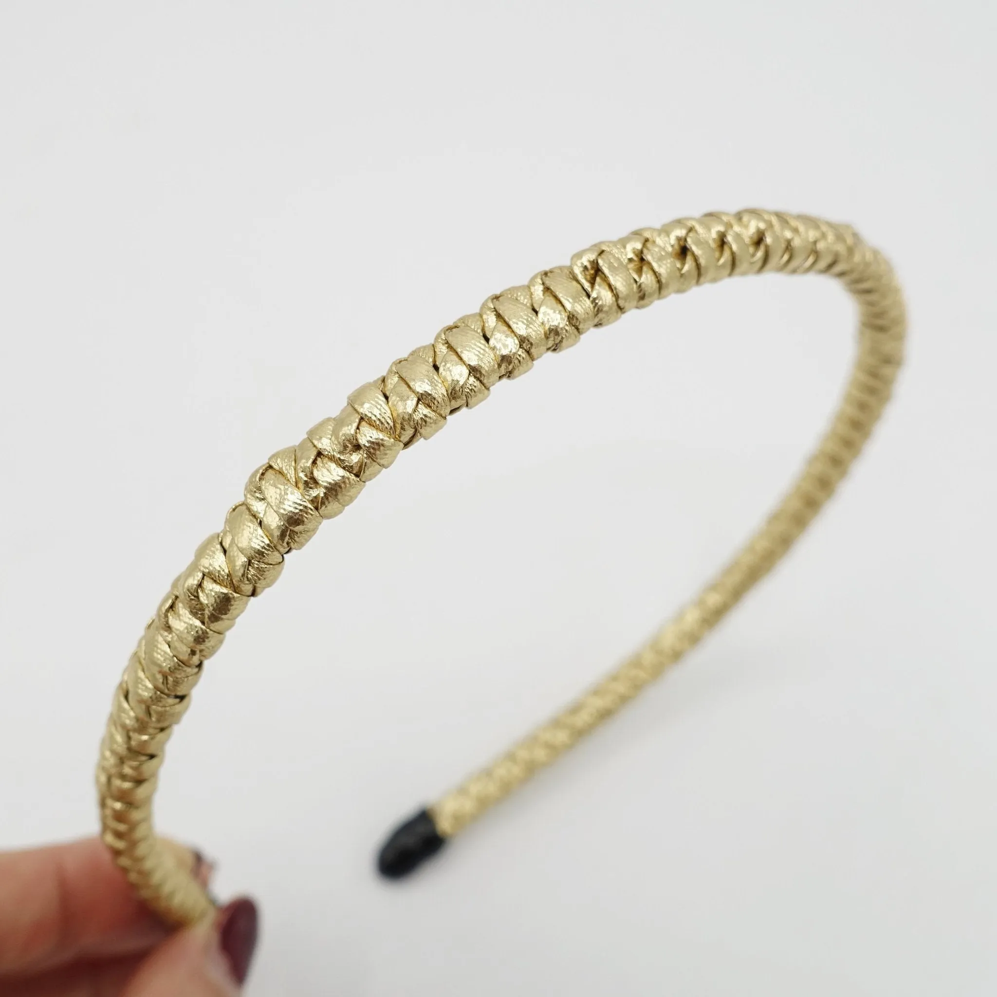 metallic faux leather braided headband thin wrap hairband simple women hair accessory