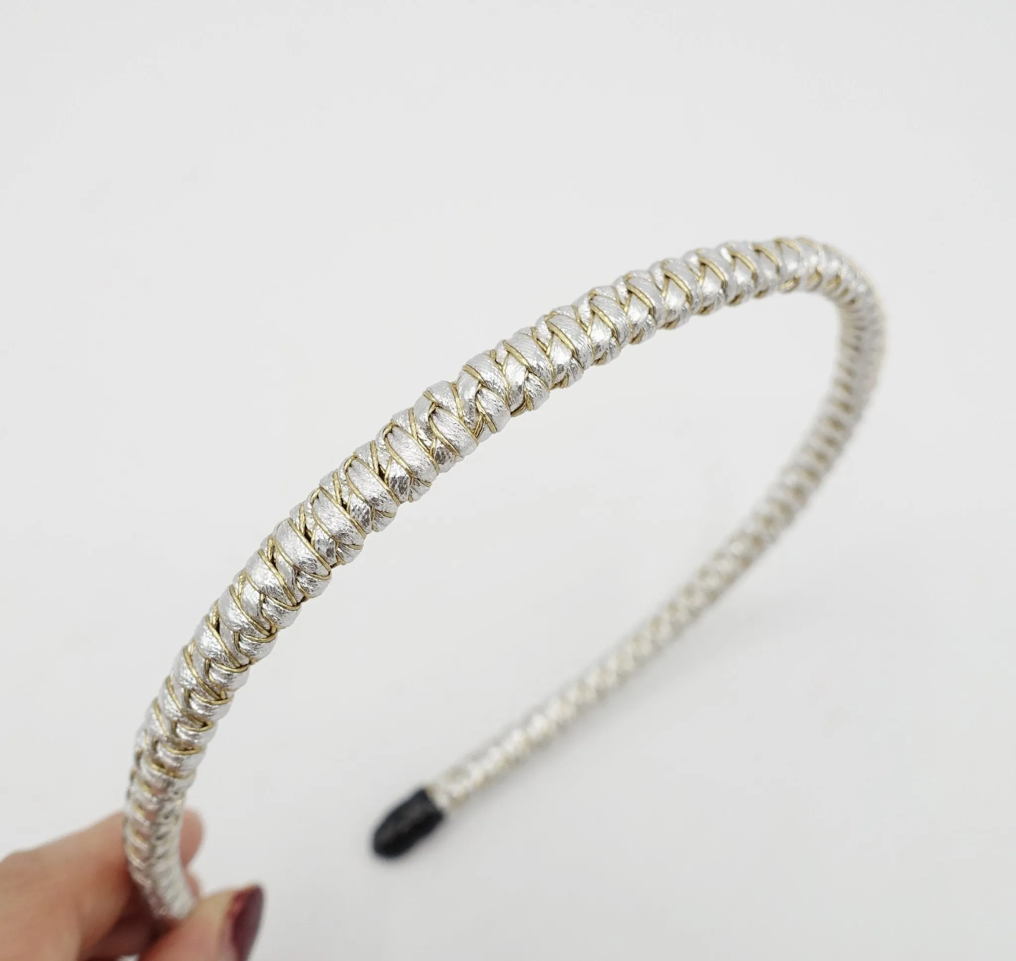 metallic faux leather braided headband thin wrap hairband simple women hair accessory