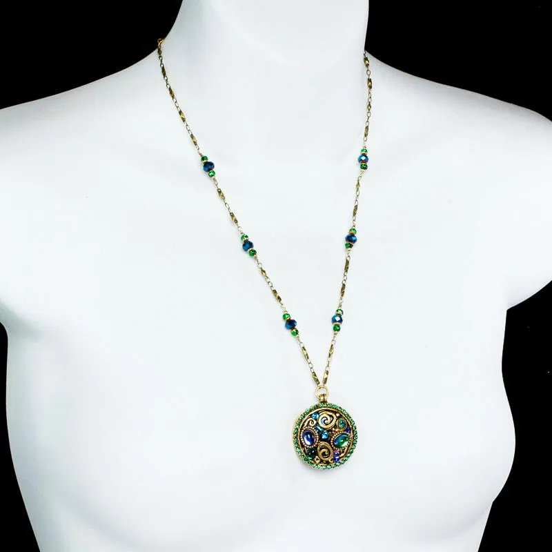 Michal Golan Emerald Crystal Medallion Necklace