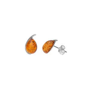 MILENA Earrings Silver and Amber Raindrop Studs