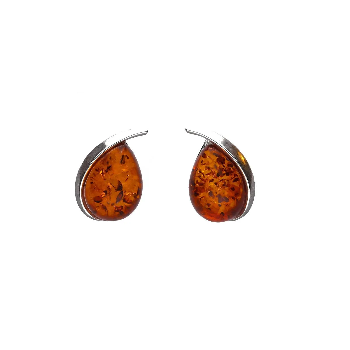 MILENA Earrings Silver and Amber Raindrop Studs