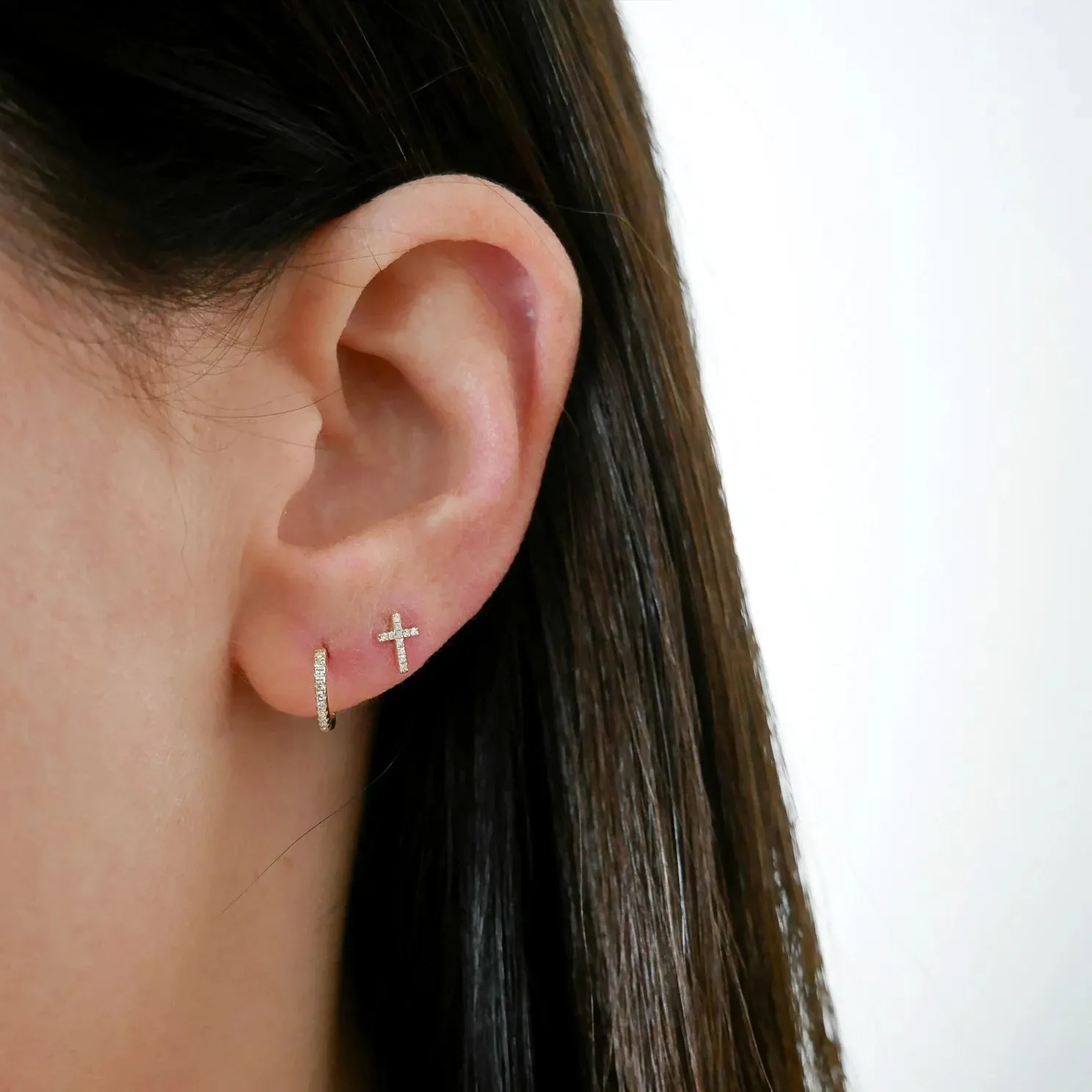 Mini Diamond Cross Stud Earrings
