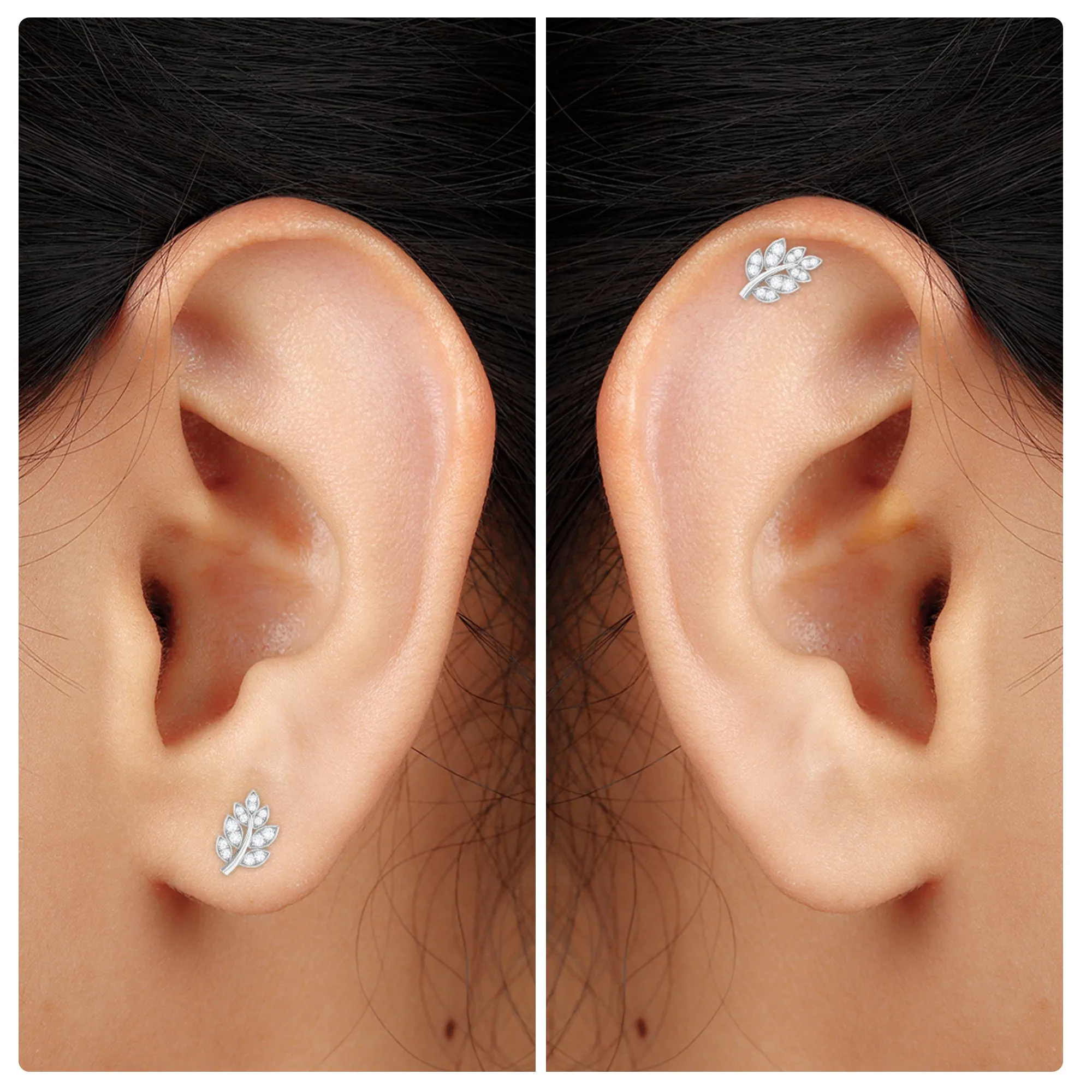 Minimal Moissanite Gold Leaf Earring for Conch Piercing