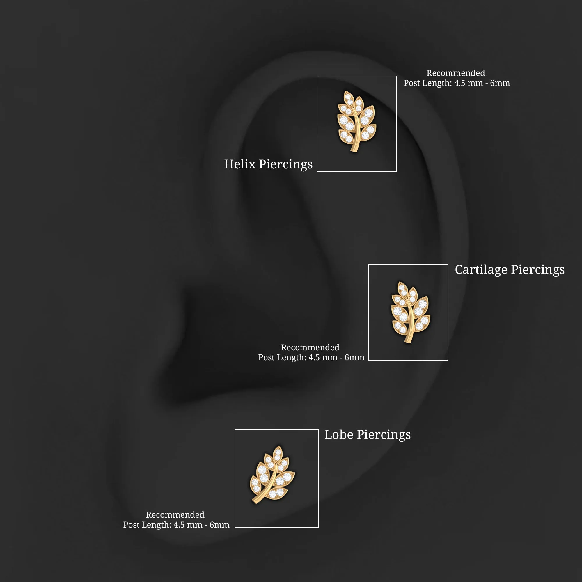 Minimal Moissanite Gold Leaf Earring for Conch Piercing