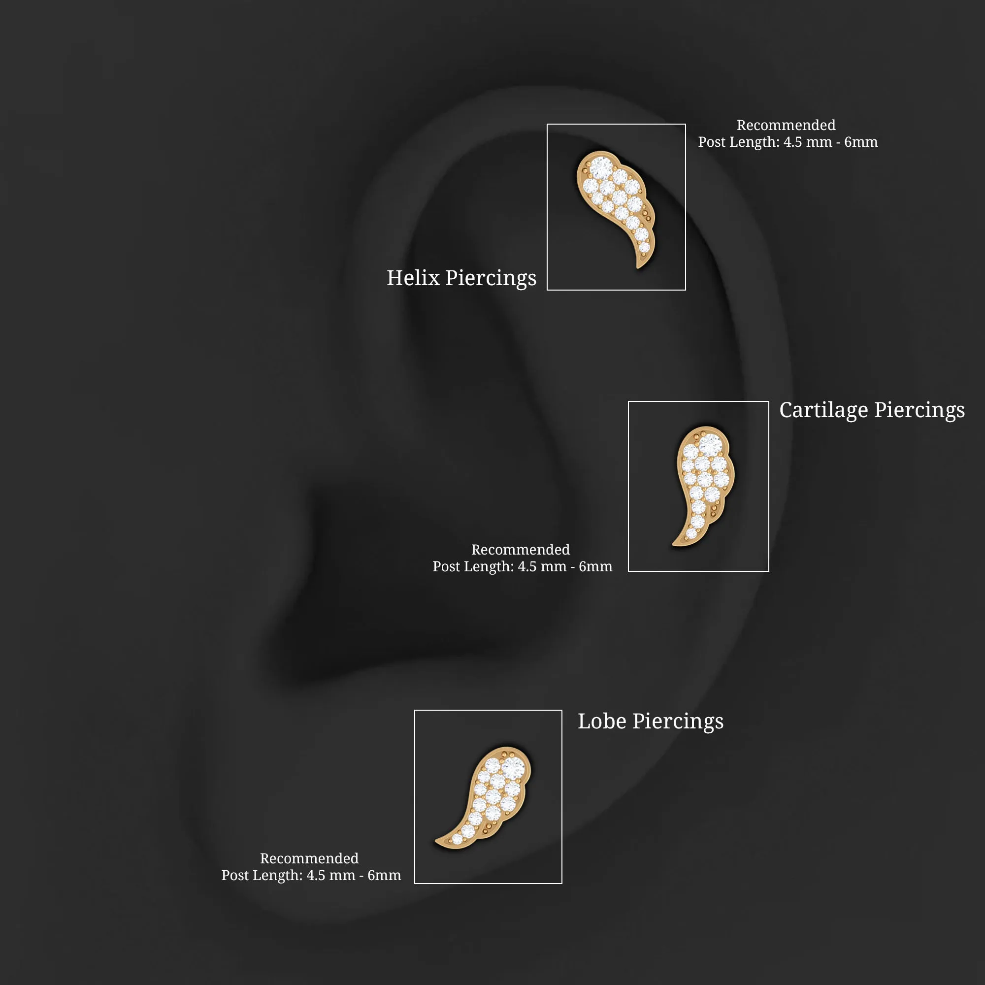 Minimal Moissanite Gold Wing Earring for Cartilage Piercing