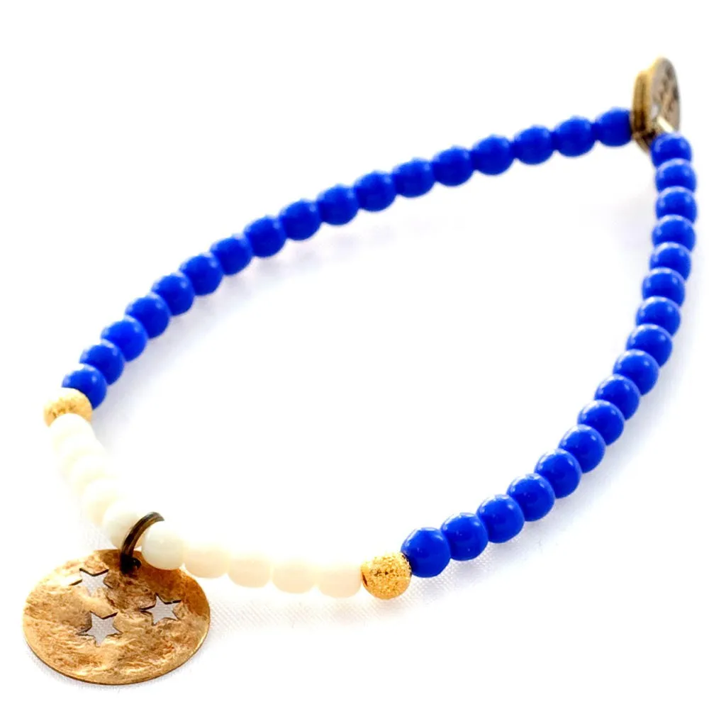 Moon and Stars Charm Glass Bead Bracelet