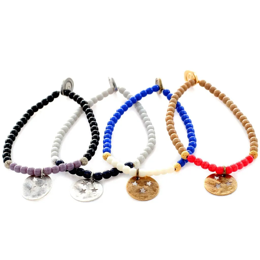Moon and Stars Charm Glass Bead Bracelet