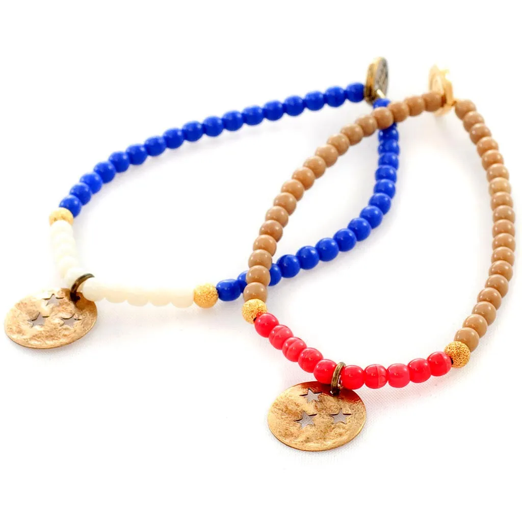 Moon and Stars Charm Glass Bead Bracelet